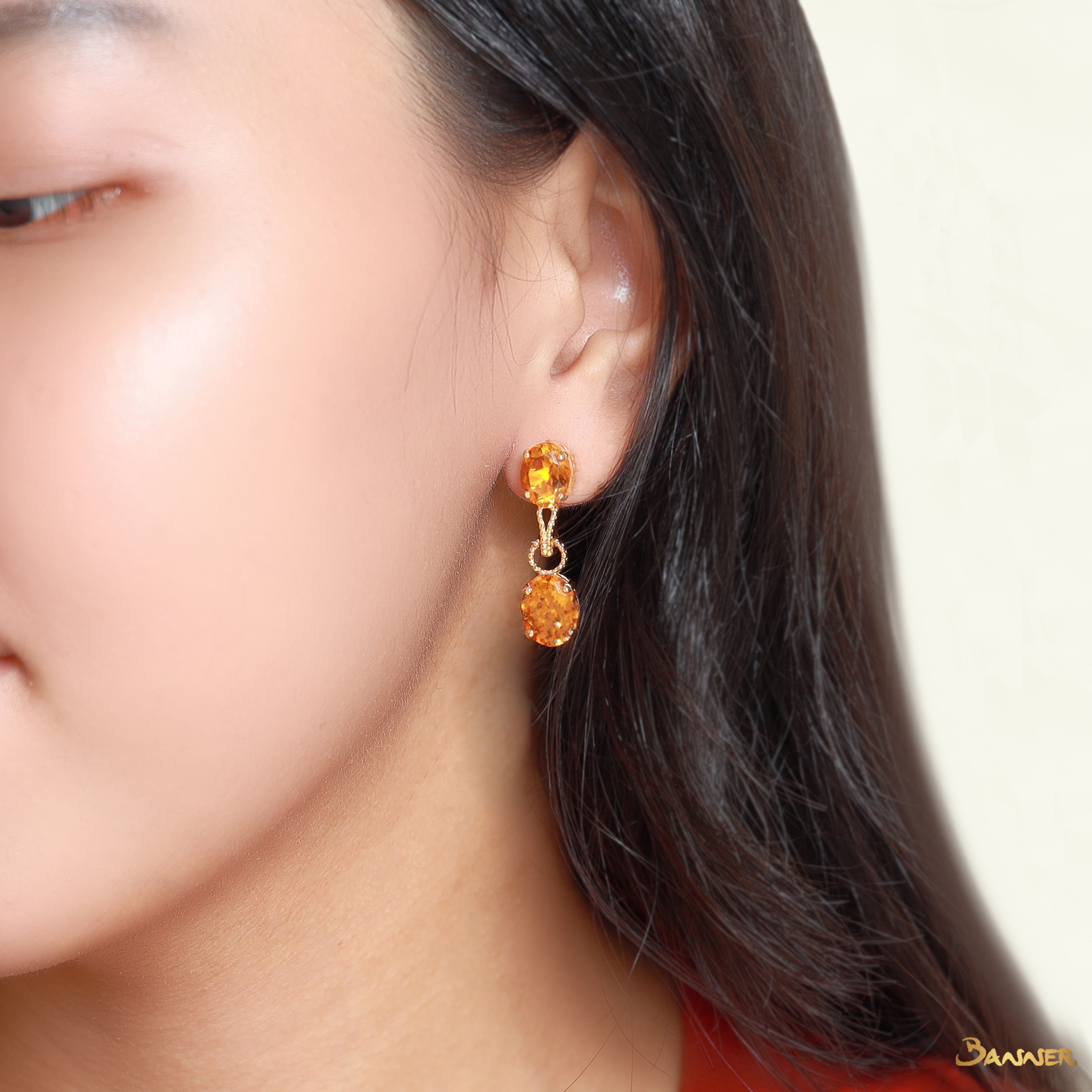 Citrine 2 Step Dangle Halo Earrings