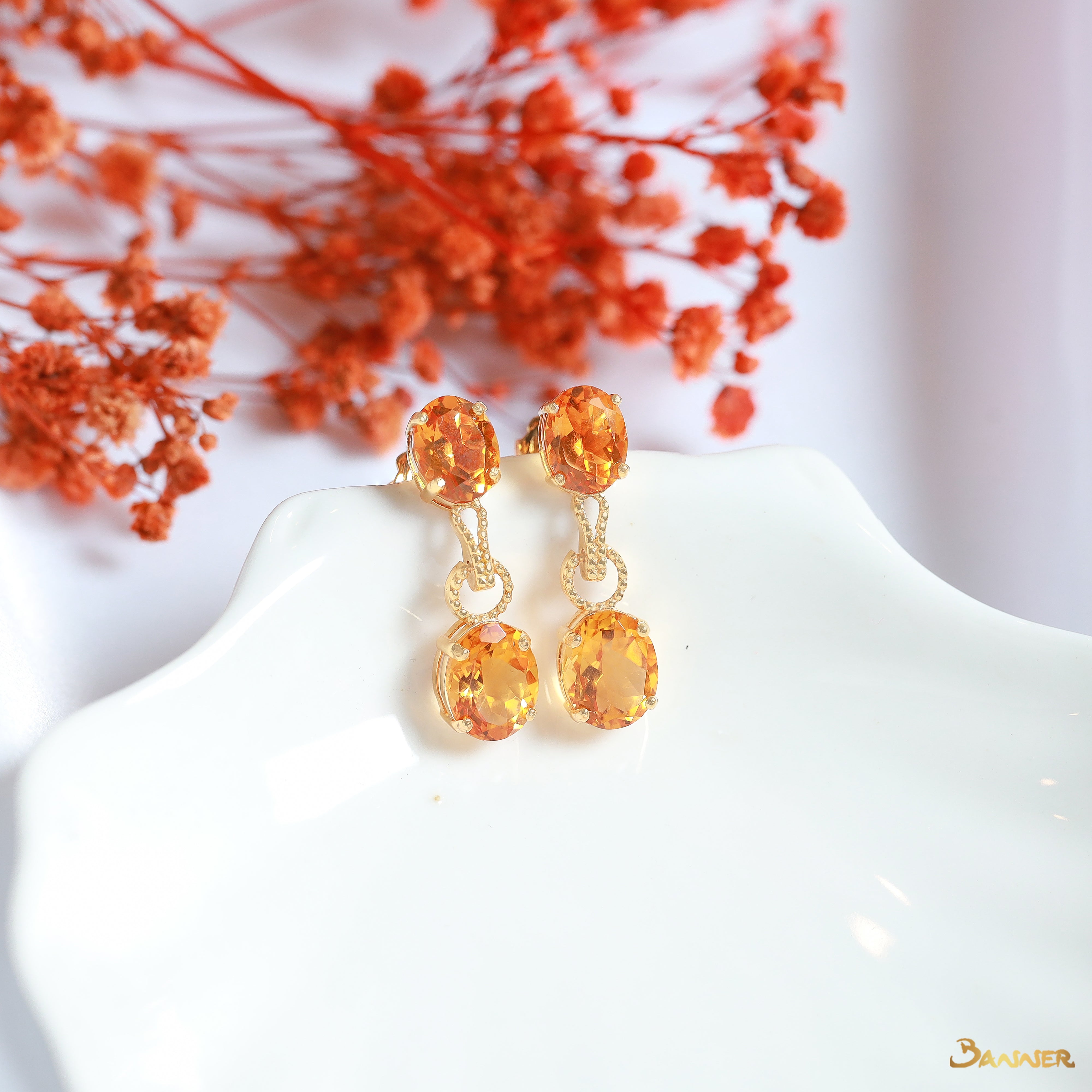 Citrine 2 Step Dangle Halo Earrings