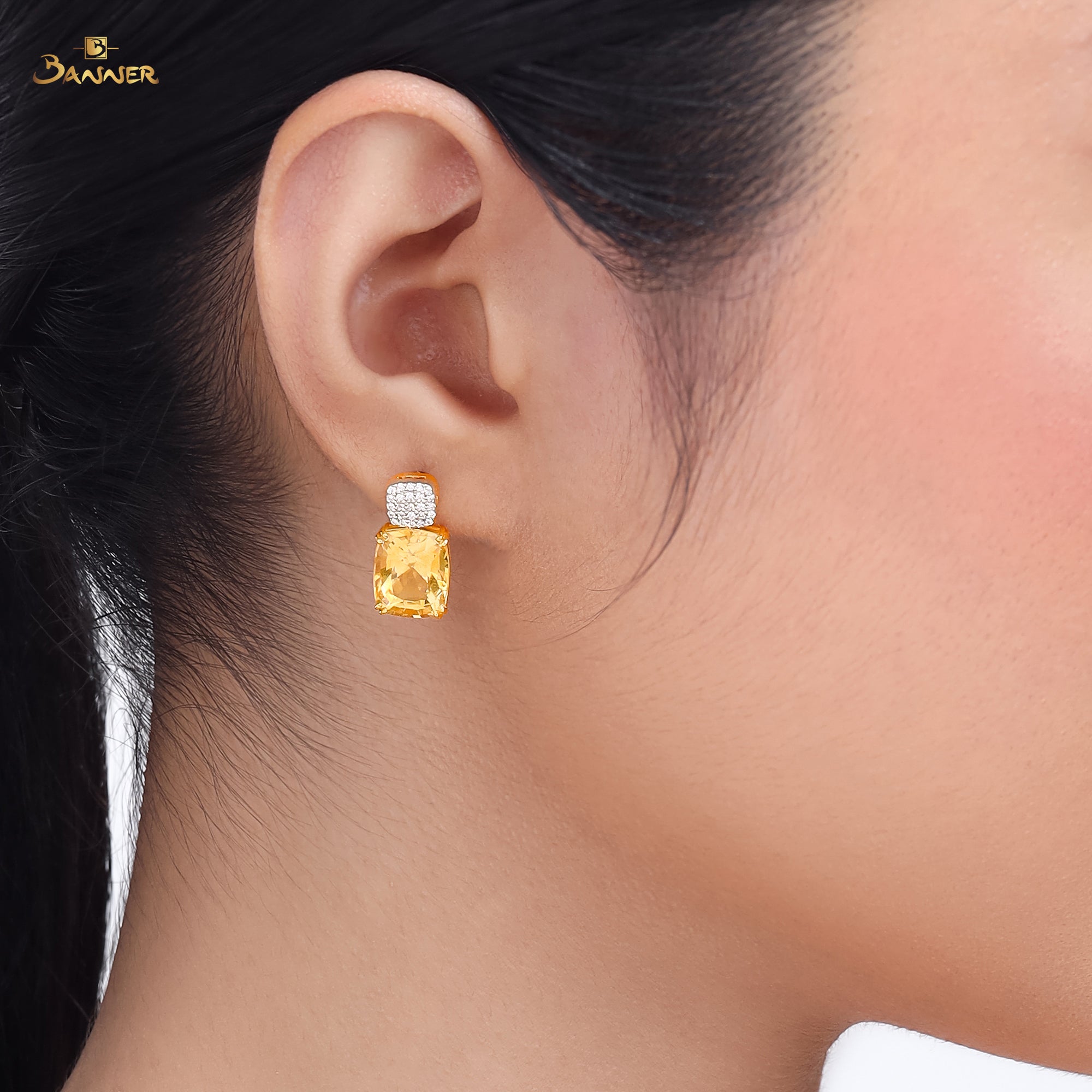 Citrine and Diamond Dangle Earrings