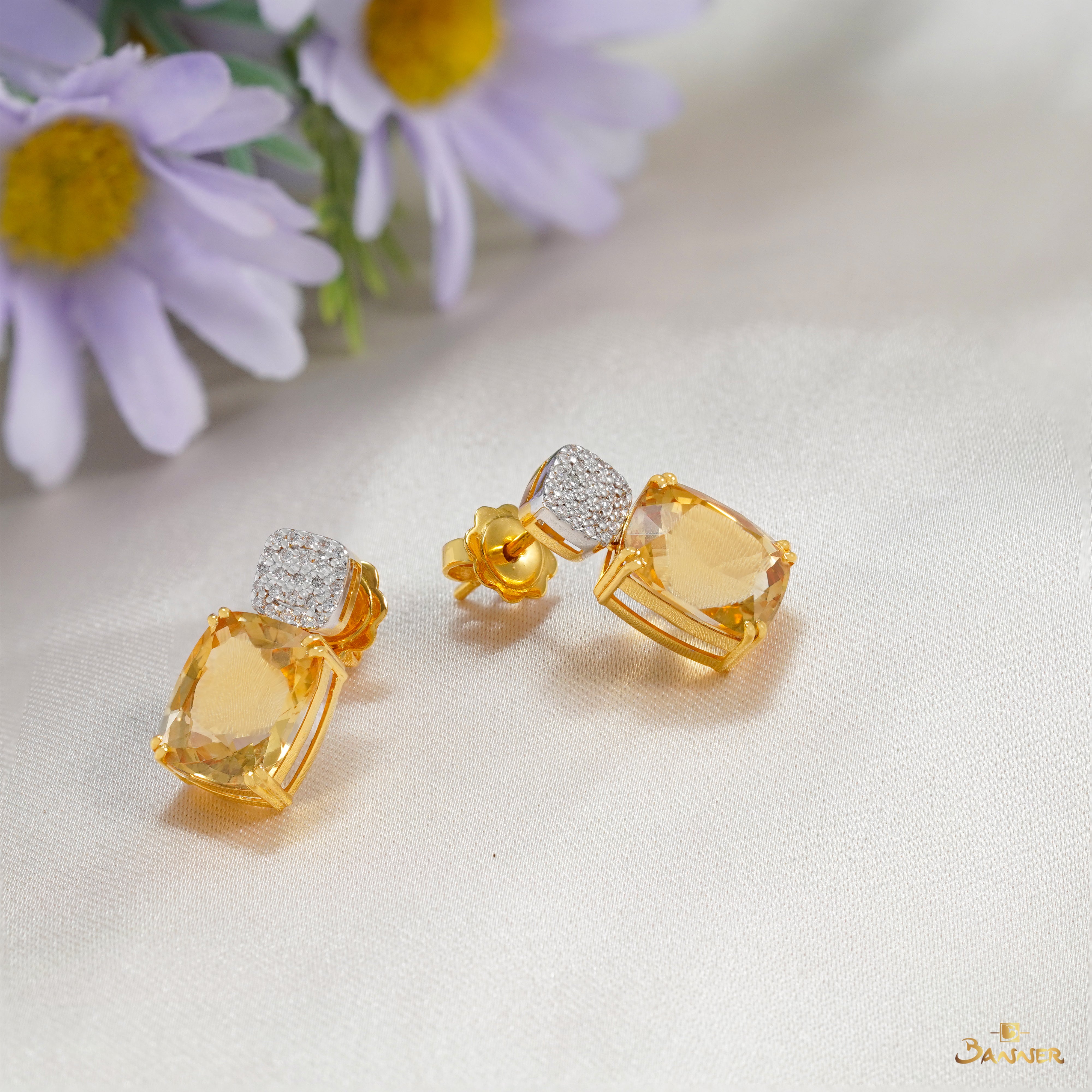 Citrine and Diamond Dangle Earrings