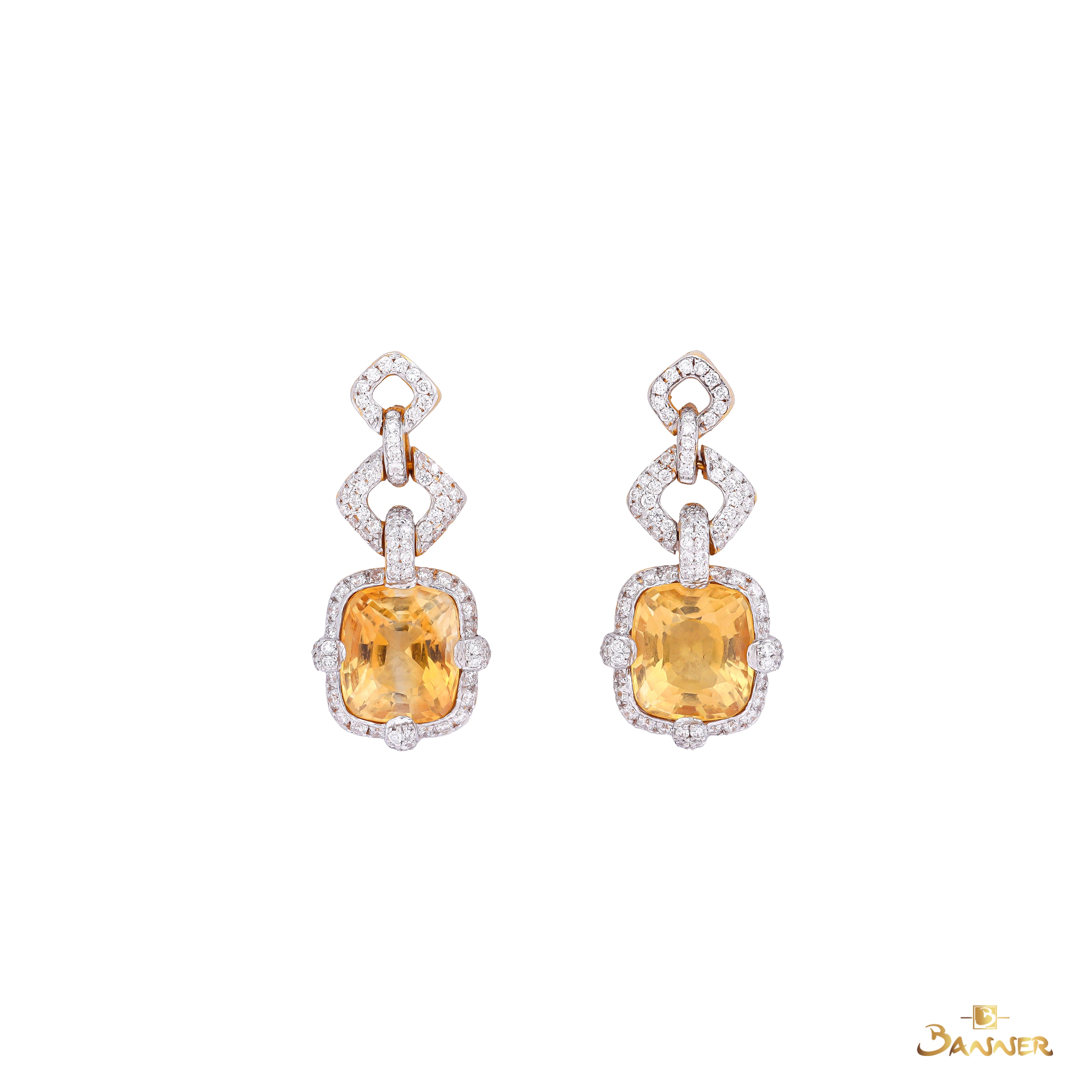 Citrine and Diamond Linked Halo Earrings