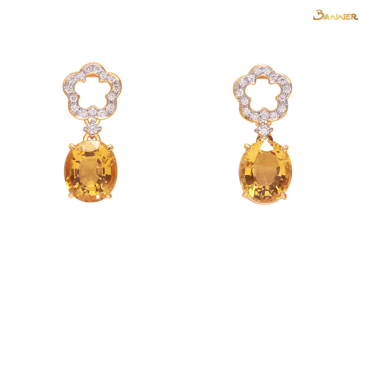 Citrine and Diamond Flower Dangle Earrings