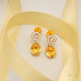 Citrine and Diamond Flower Dangle Earrings