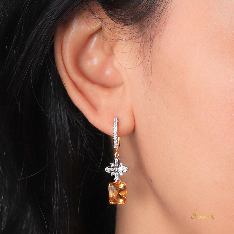 Citrine and Diamond Floral Dangle Earrings