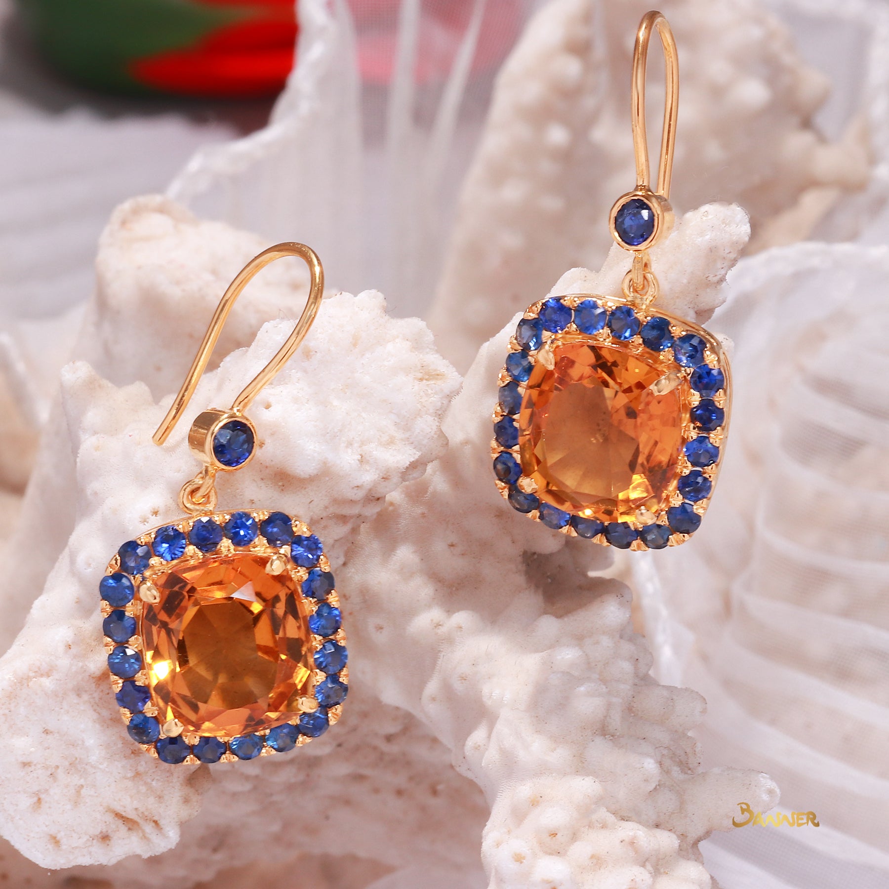 Citrine and Sapphire Dangle Halo Earrings