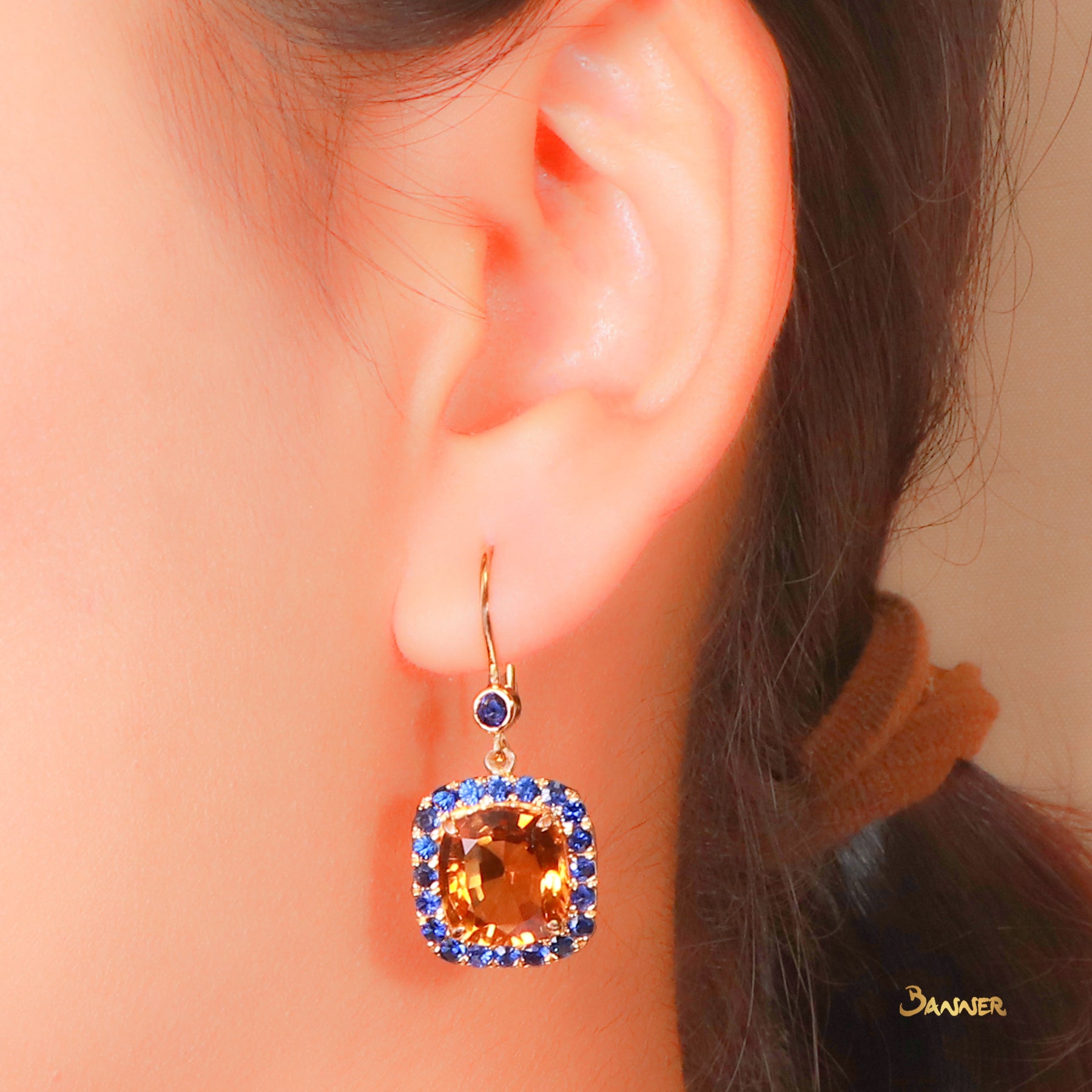 Citrine and Sapphire Dangle Halo Earrings