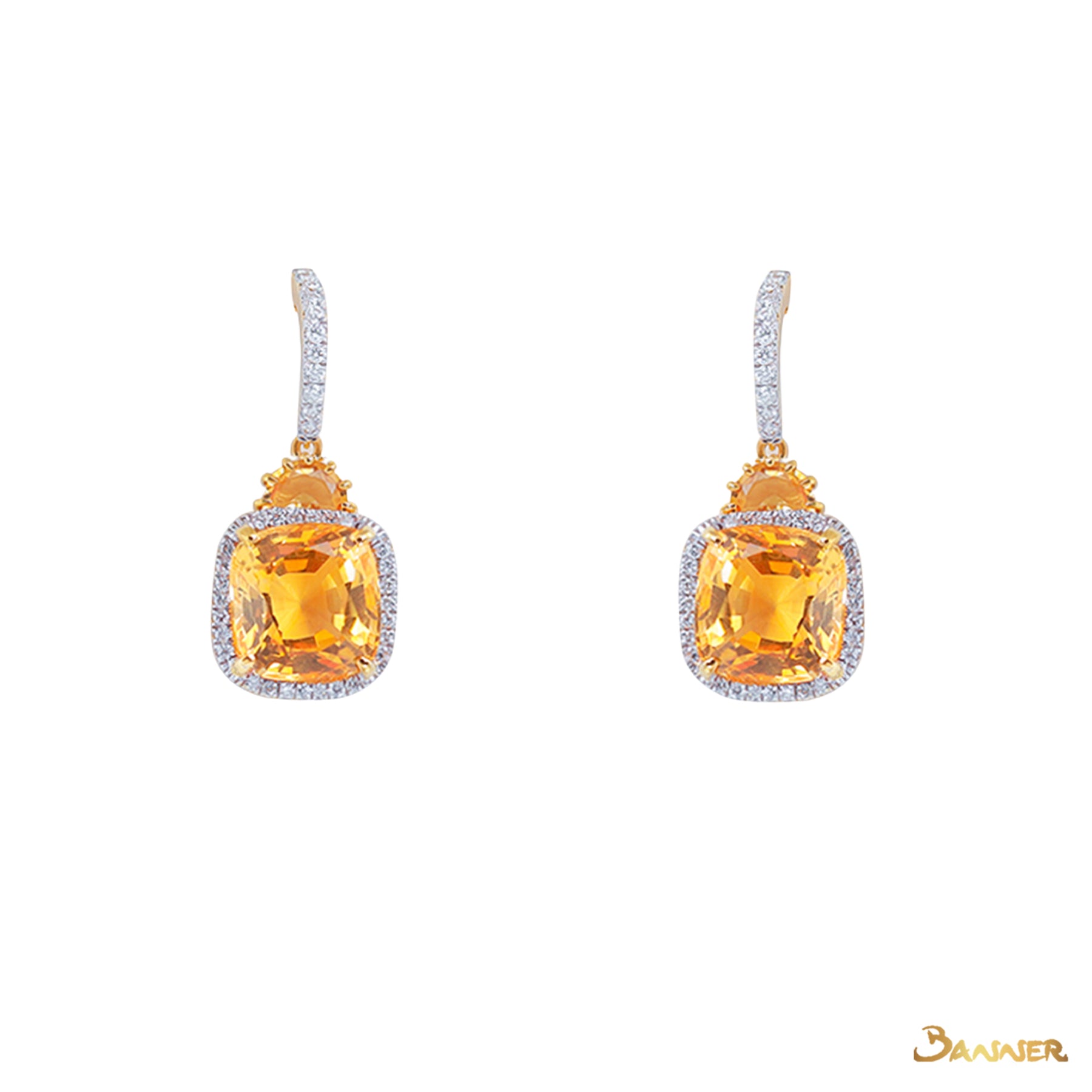 Citrine and Diamond Halo Dangle Earrings