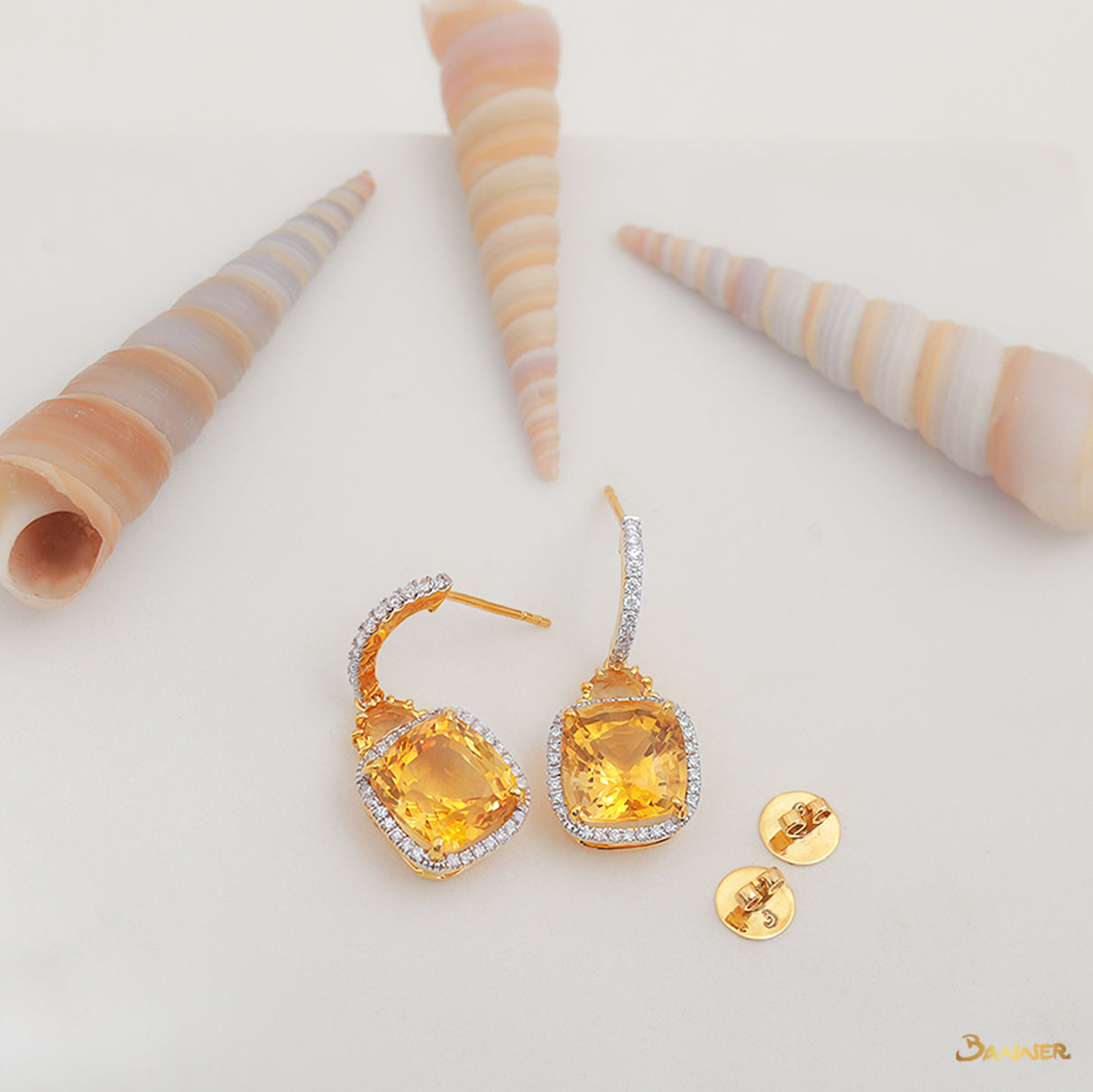 Citrine and Diamond Halo Dangle Earrings