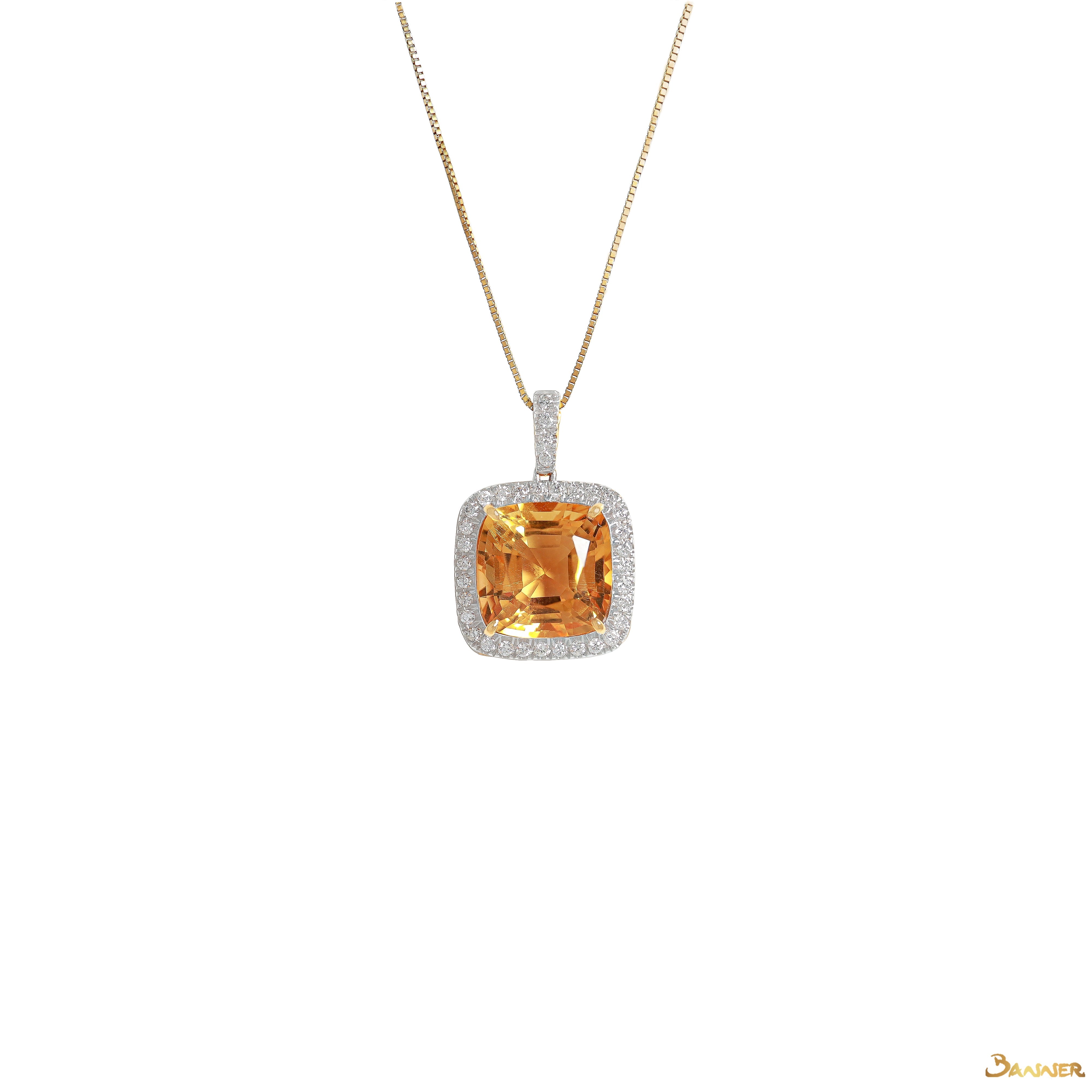 Citrine and Diamond Halo Pendant