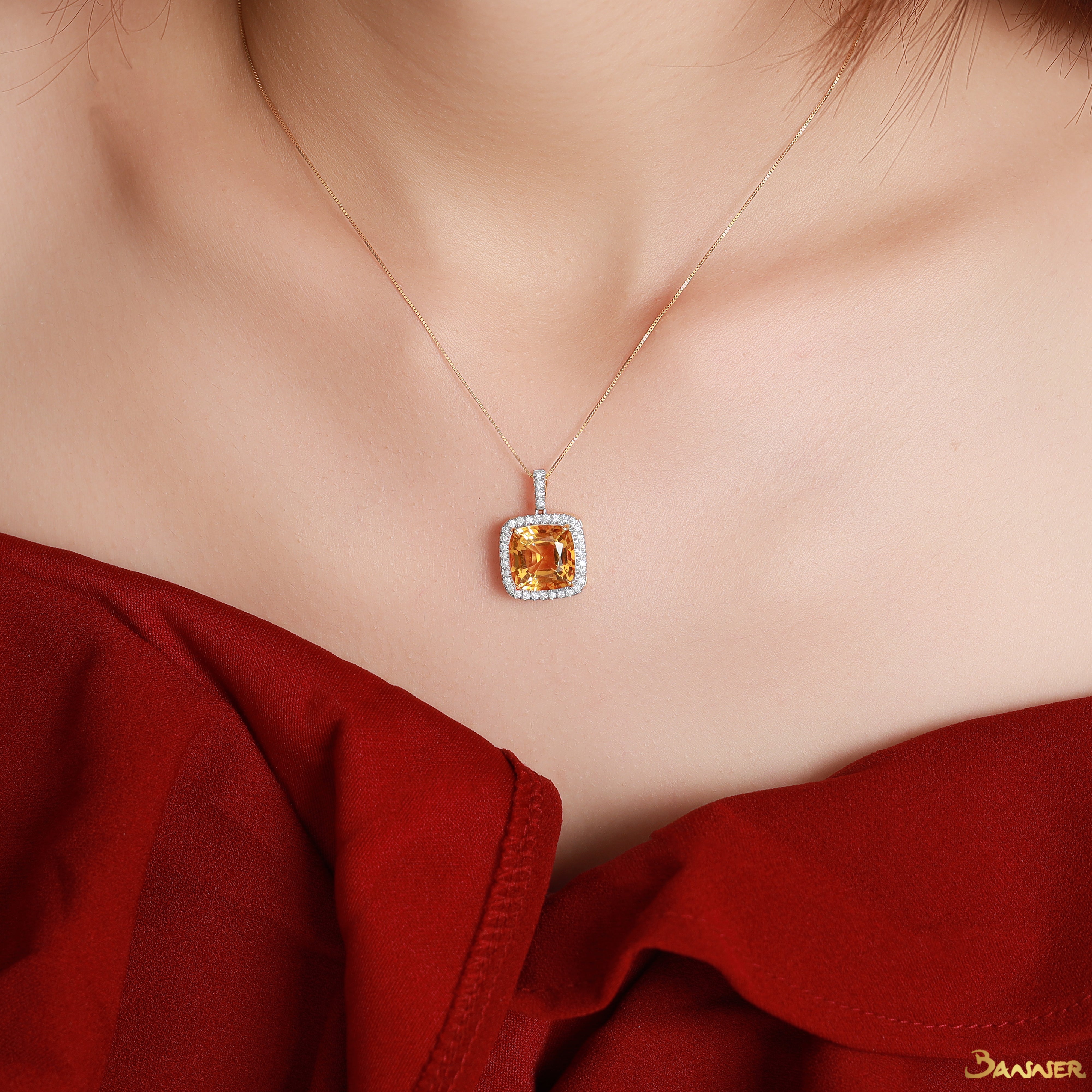 Citrine and Diamond Halo Pendant