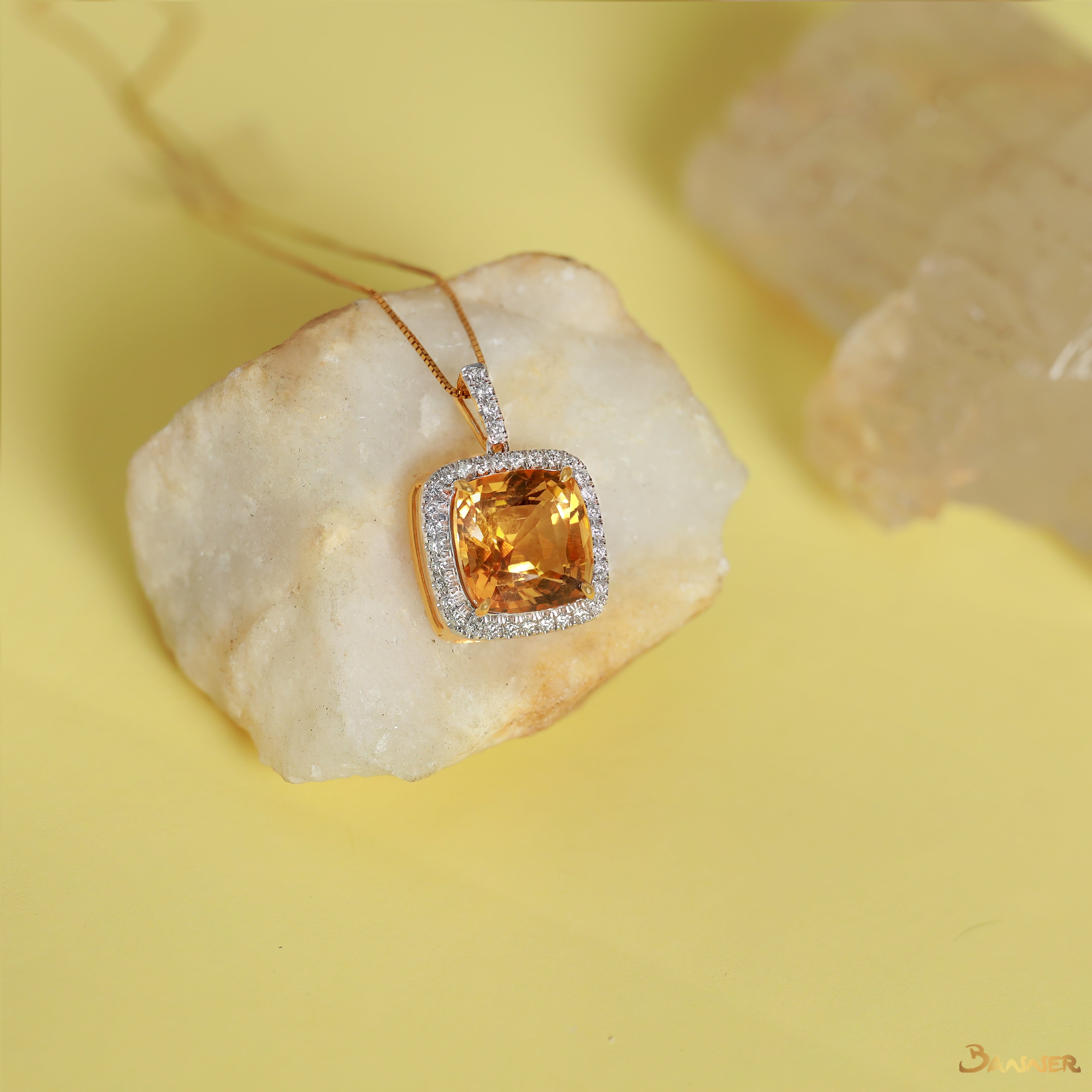 Citrine and Diamond Halo Pendant