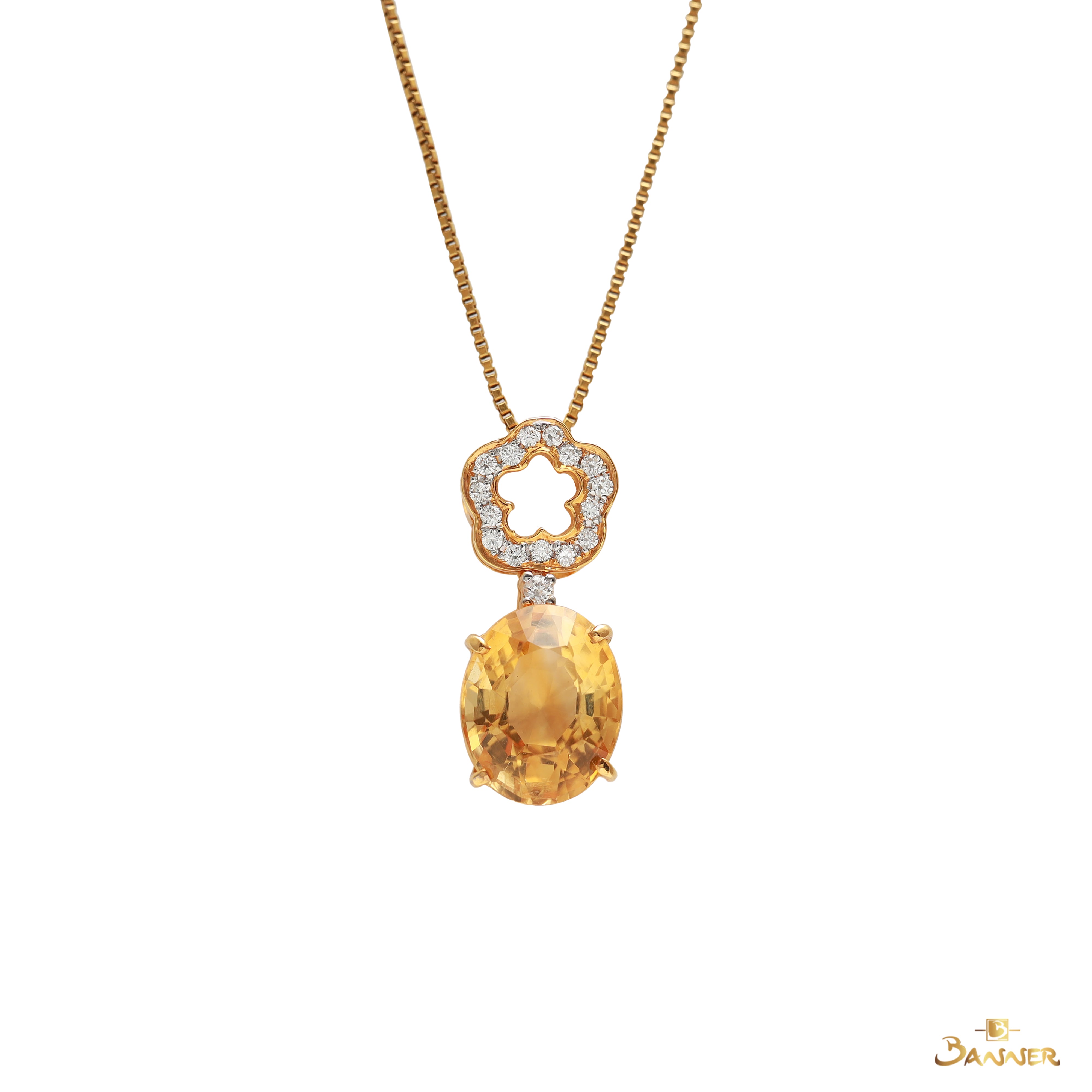 Citriine and Diamond Flower Pendant