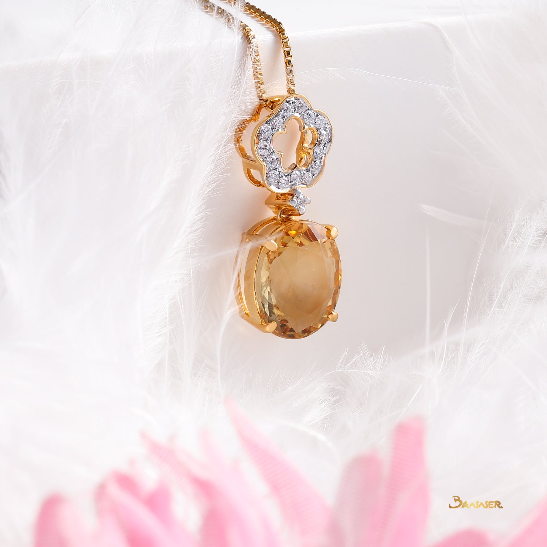 Citriine and Diamond Flower Pendant