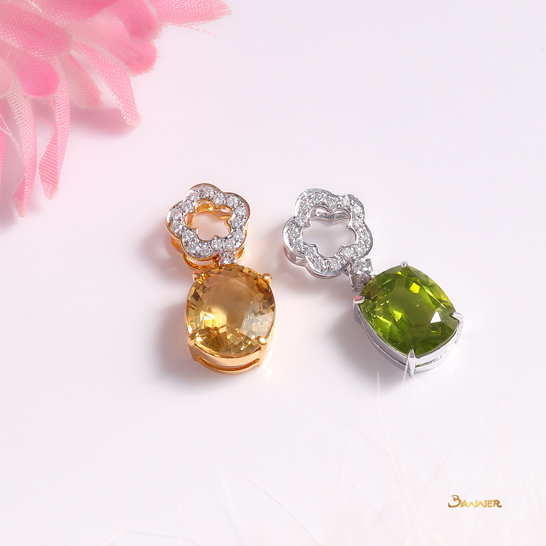 Citriine and Diamond Flower Pendant