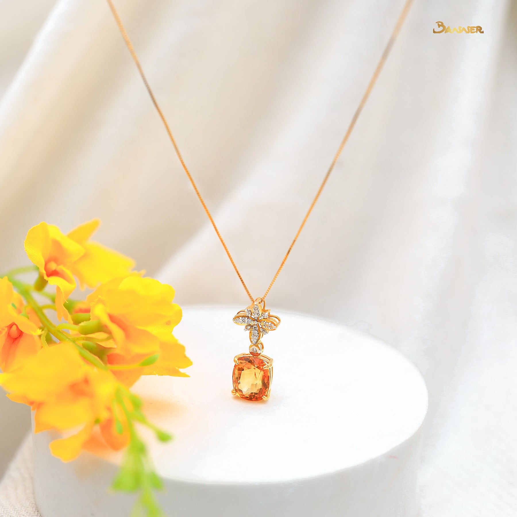 Citrine and Diamond Floral Pendant