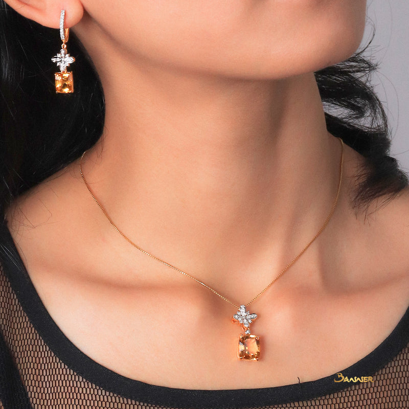 Citrine and Diamond Floral Dangle Earrings