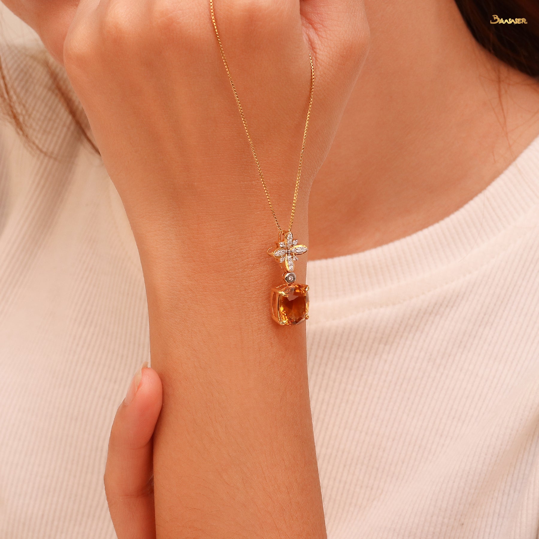 Citrine and Diamond Floral Pendant