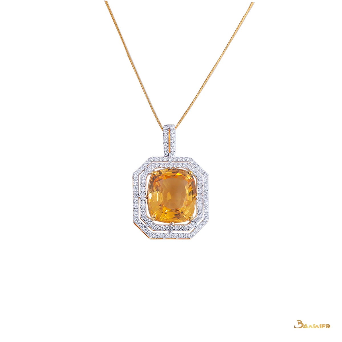 Citrine and Diamond Double Halo Pendant