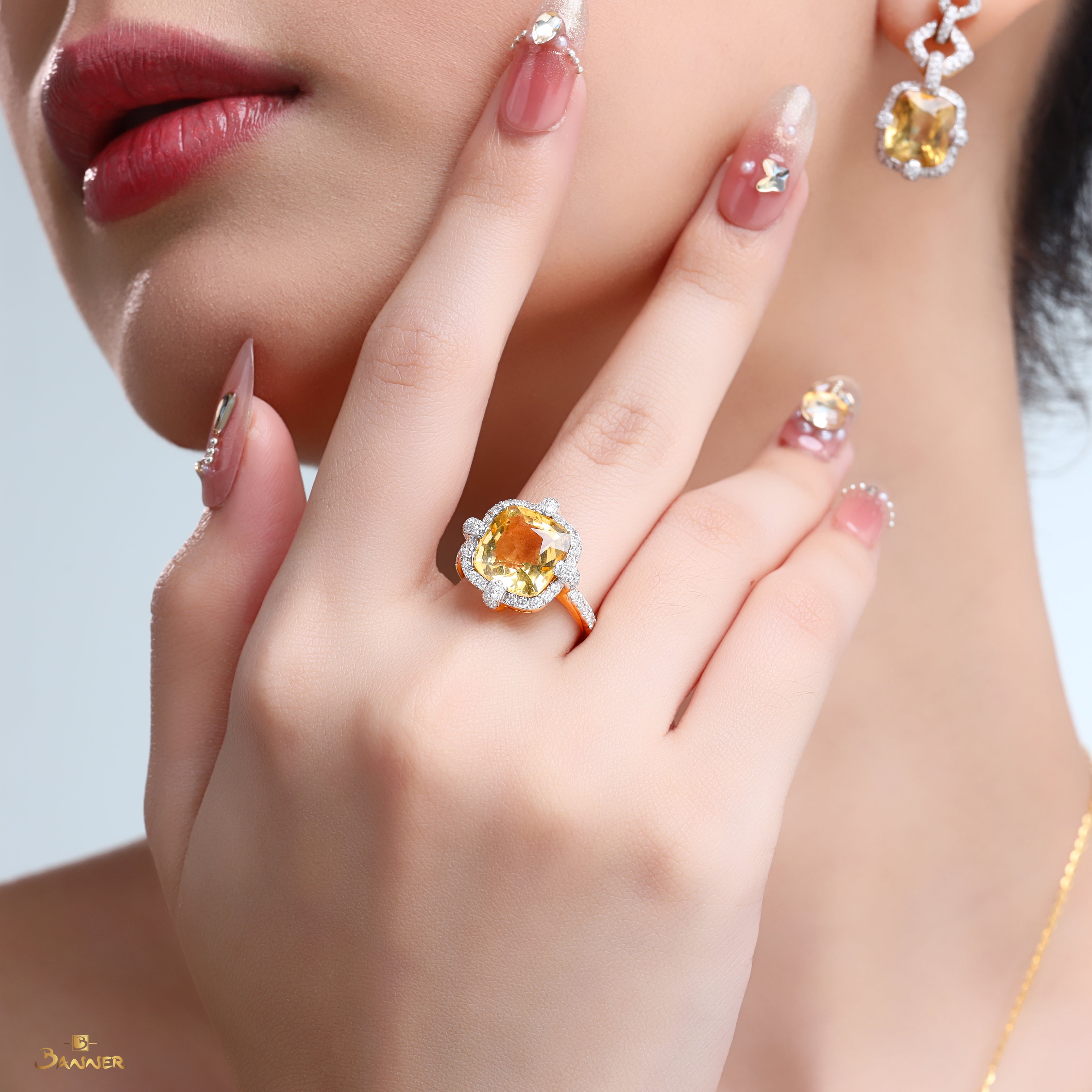 Citrine and Diamond Halo Ring