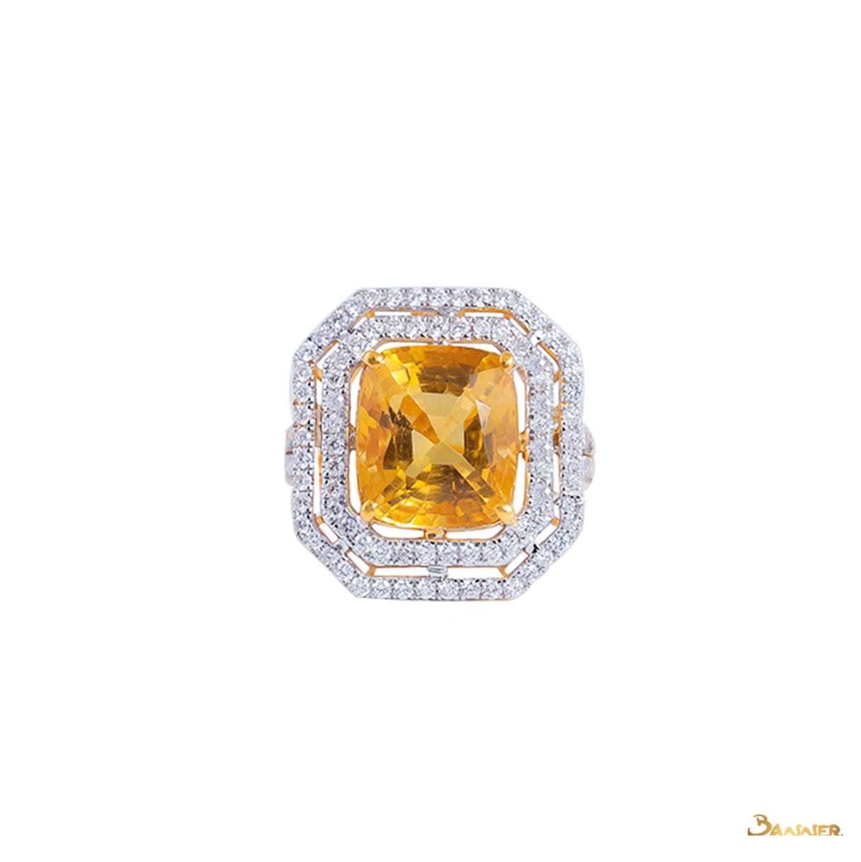 Citrine and Diamond Double Halo Ring