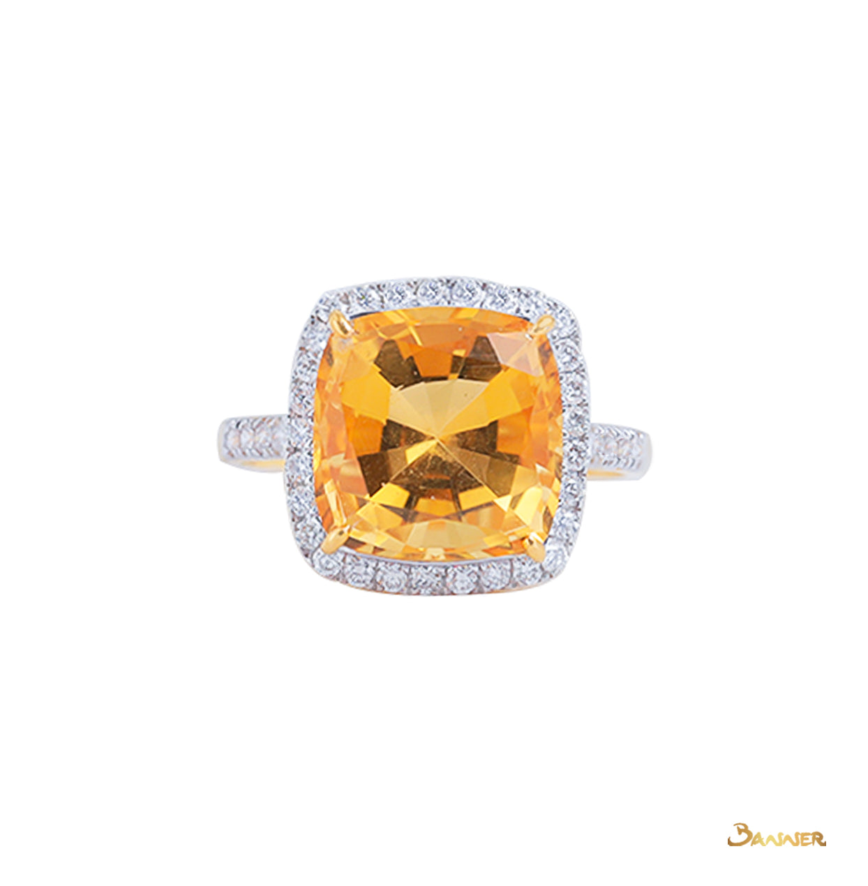 Citrine and Diamond Halo Ring