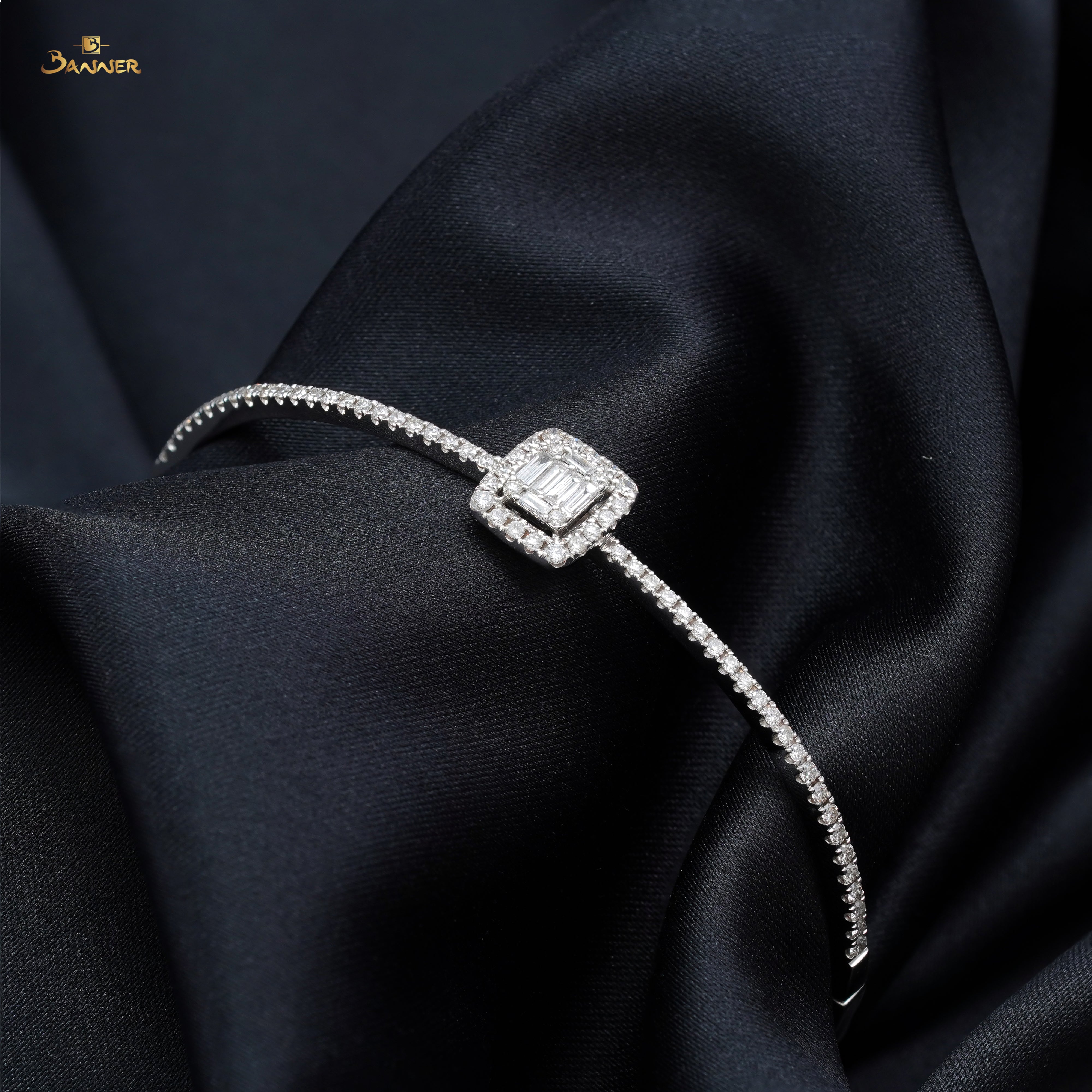 Diamond Baguette  Retangle Halo Bracelet