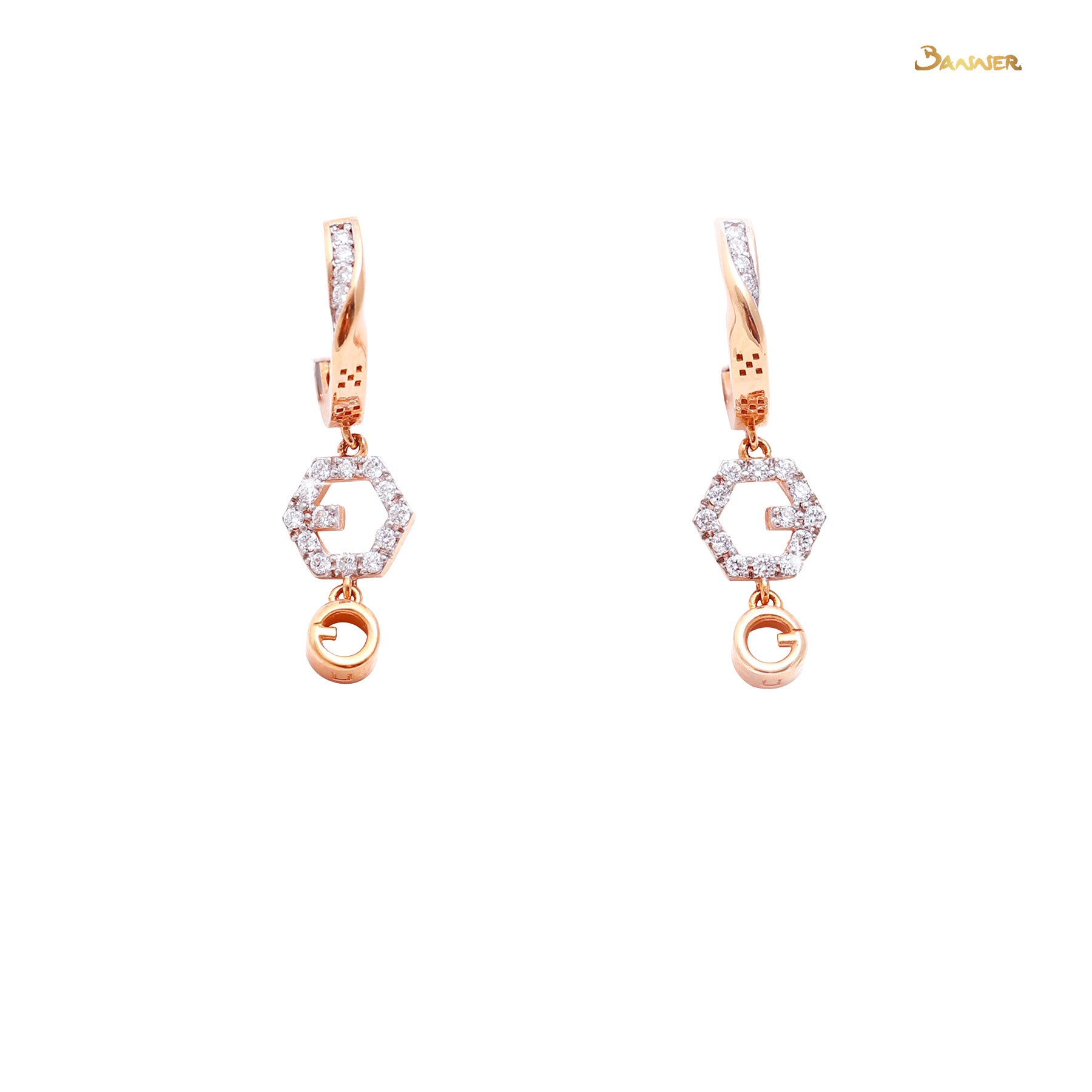 Diamond and Rose Gold Hexagonal Earrings