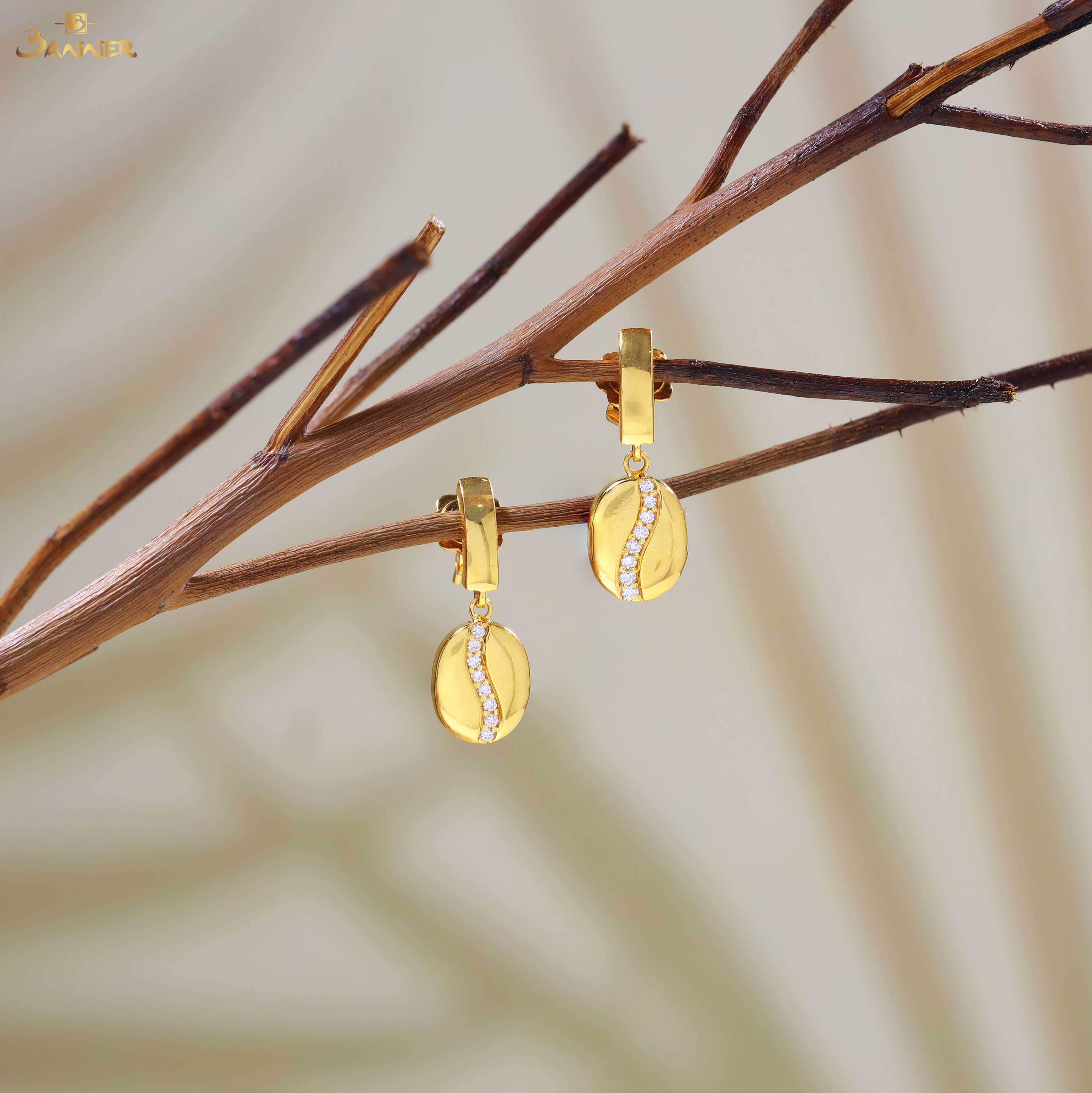 Diamond Coffee Bean Earrings