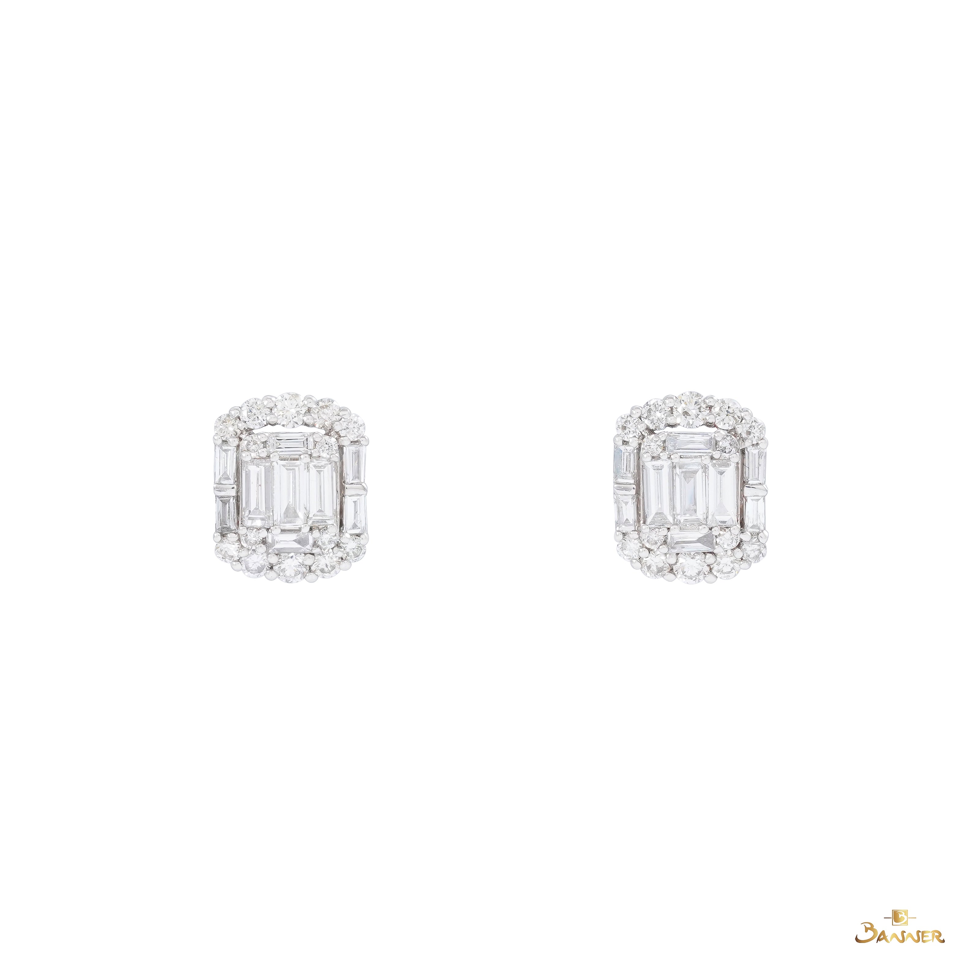Diamond Baguette  Rectangle Halo Earrings