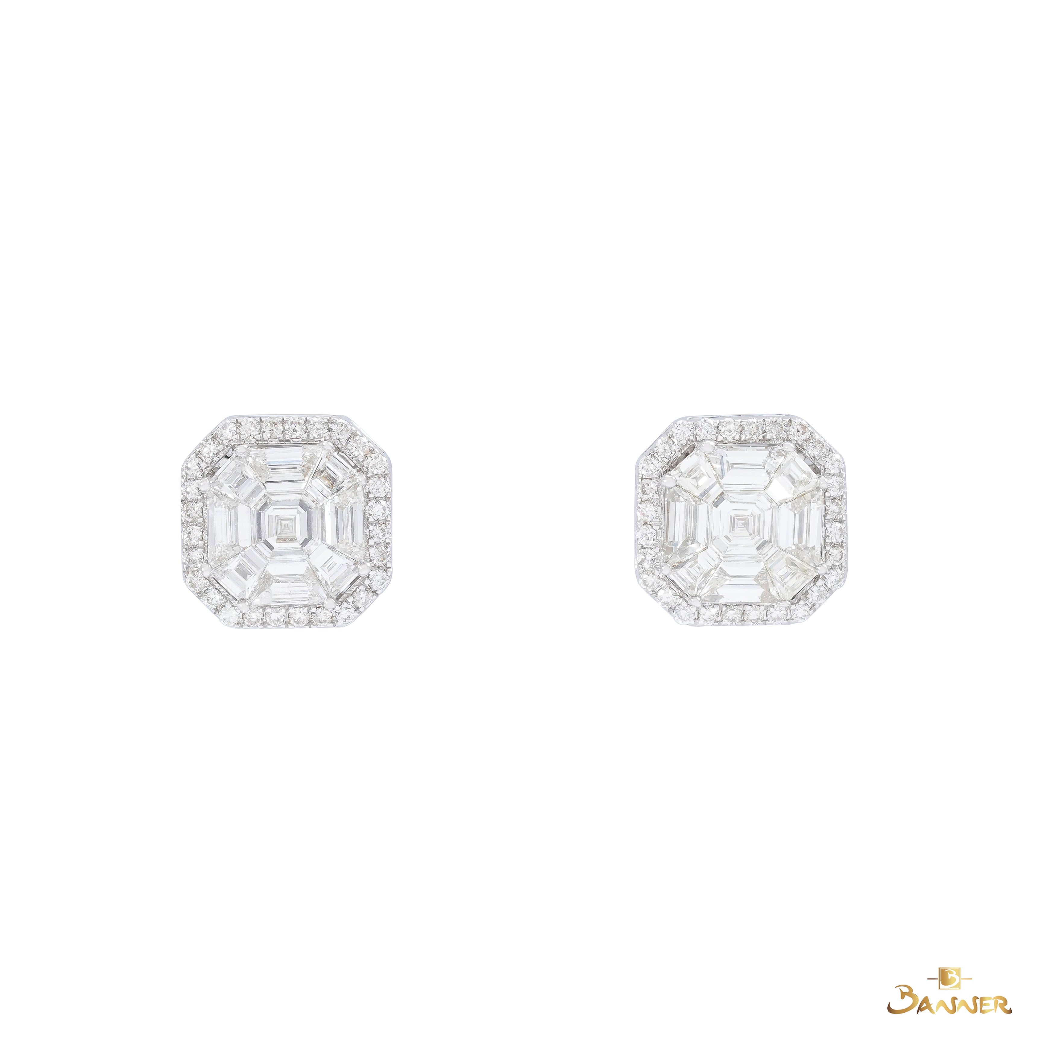 Diamond Baguette Hexara Halo Earrings