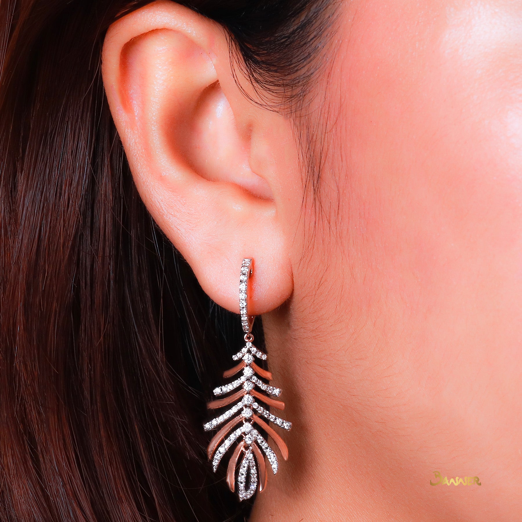 Diamond Feather Dangle Earrings