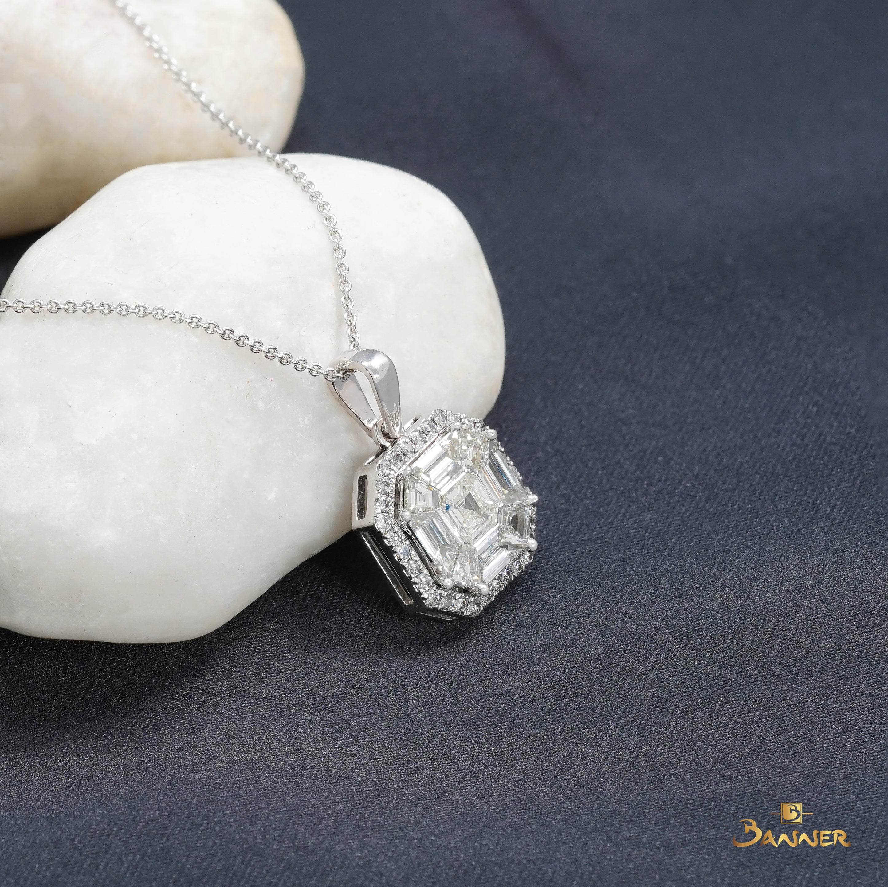 Diamond Baguette Hexara Halo Pendant