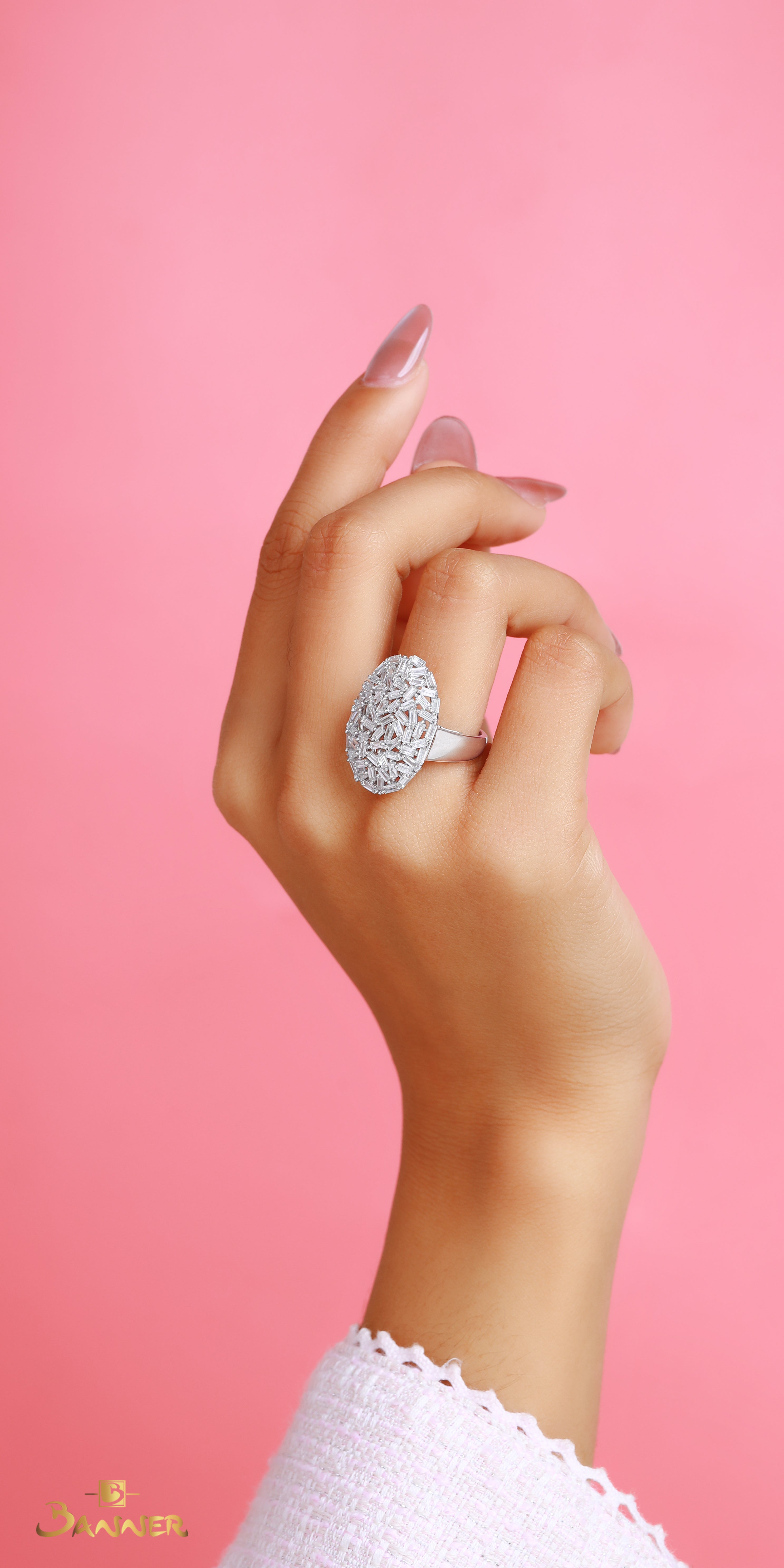 Diamond Baguette Cluster Oval Ring