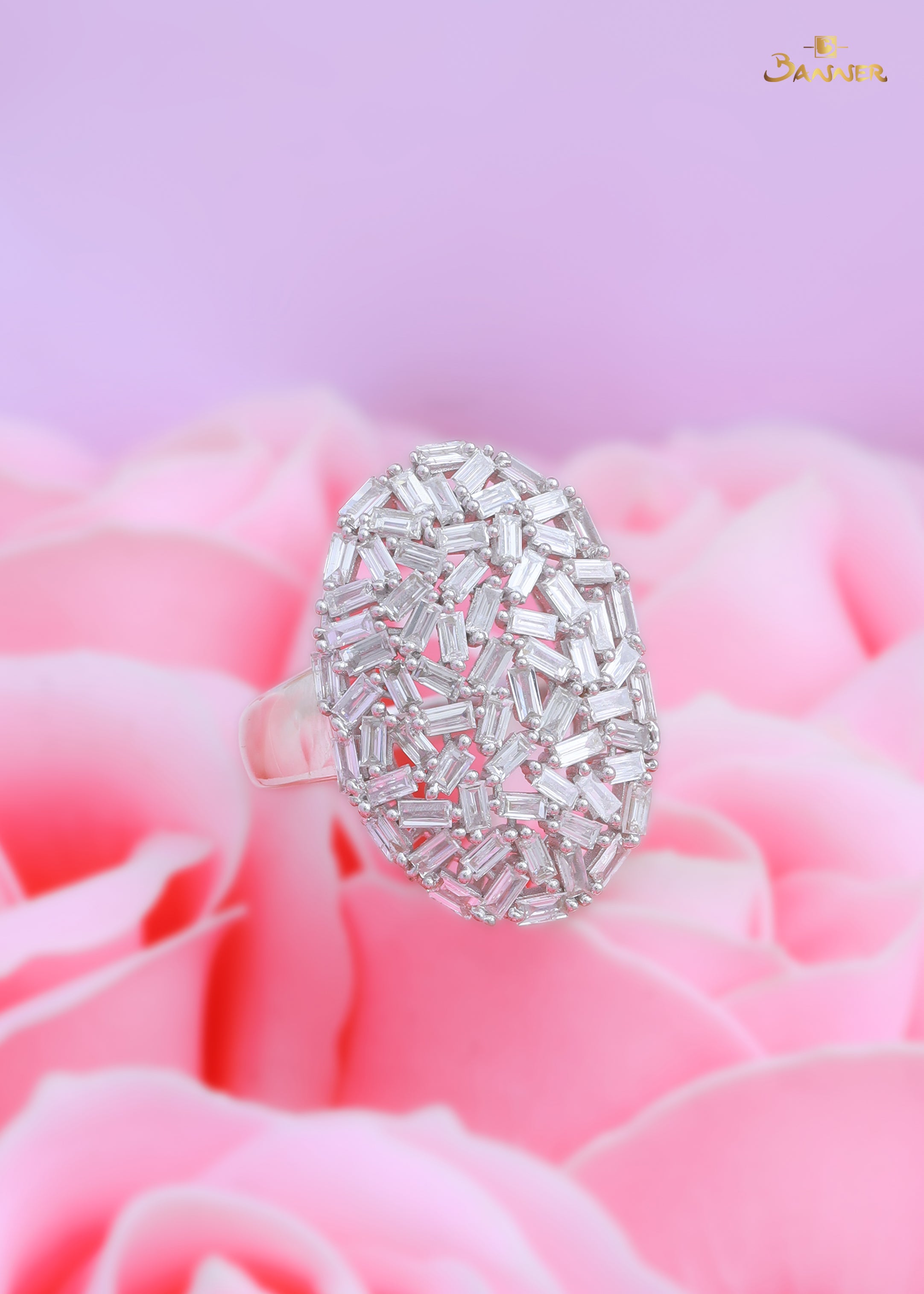 Diamond Baguette Cluster Oval Ring
