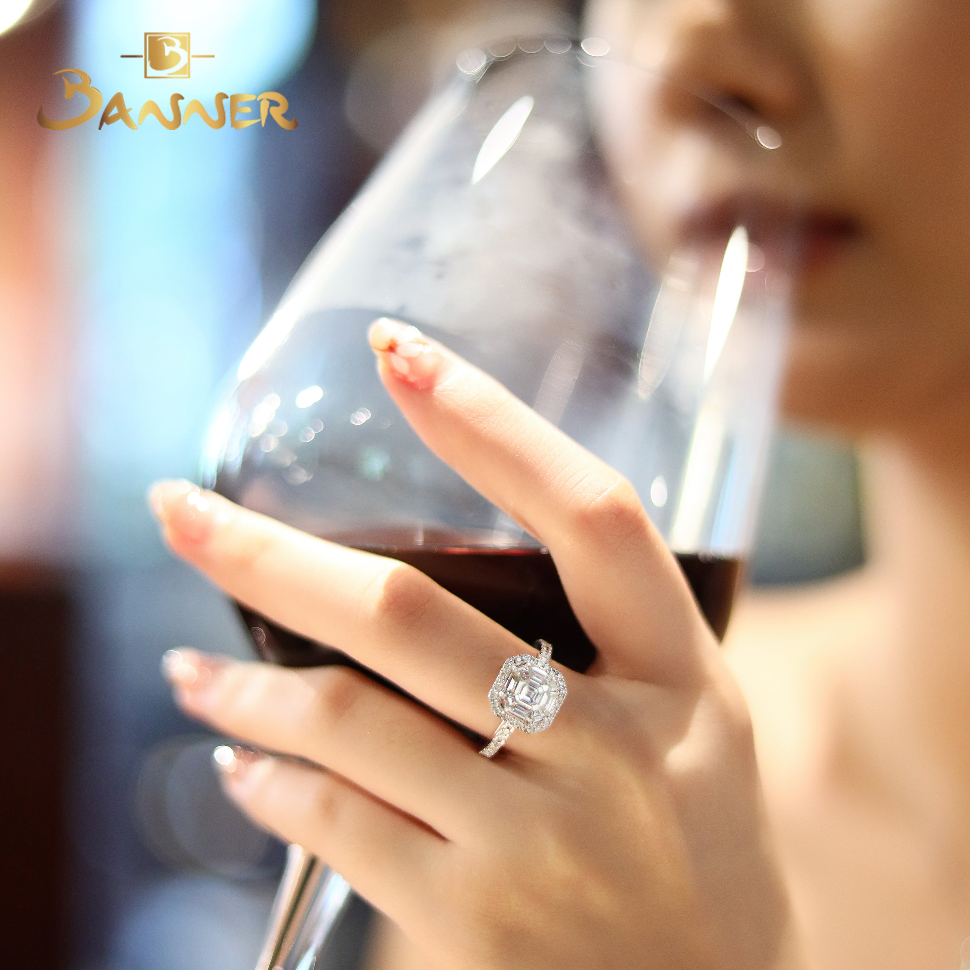 Diamond Baguette Hexara Halo Ring