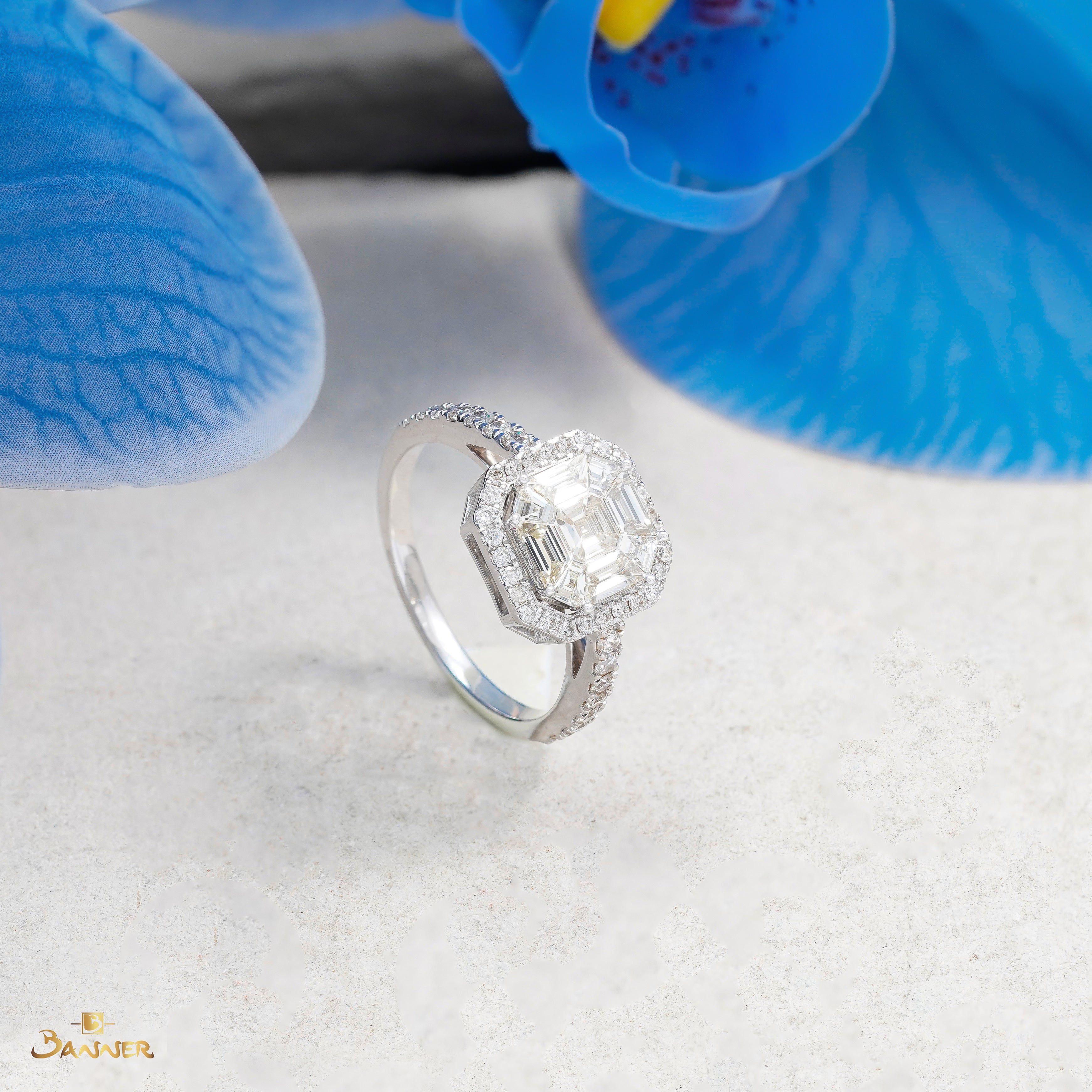 Diamond Baguette Hexara Halo Ring