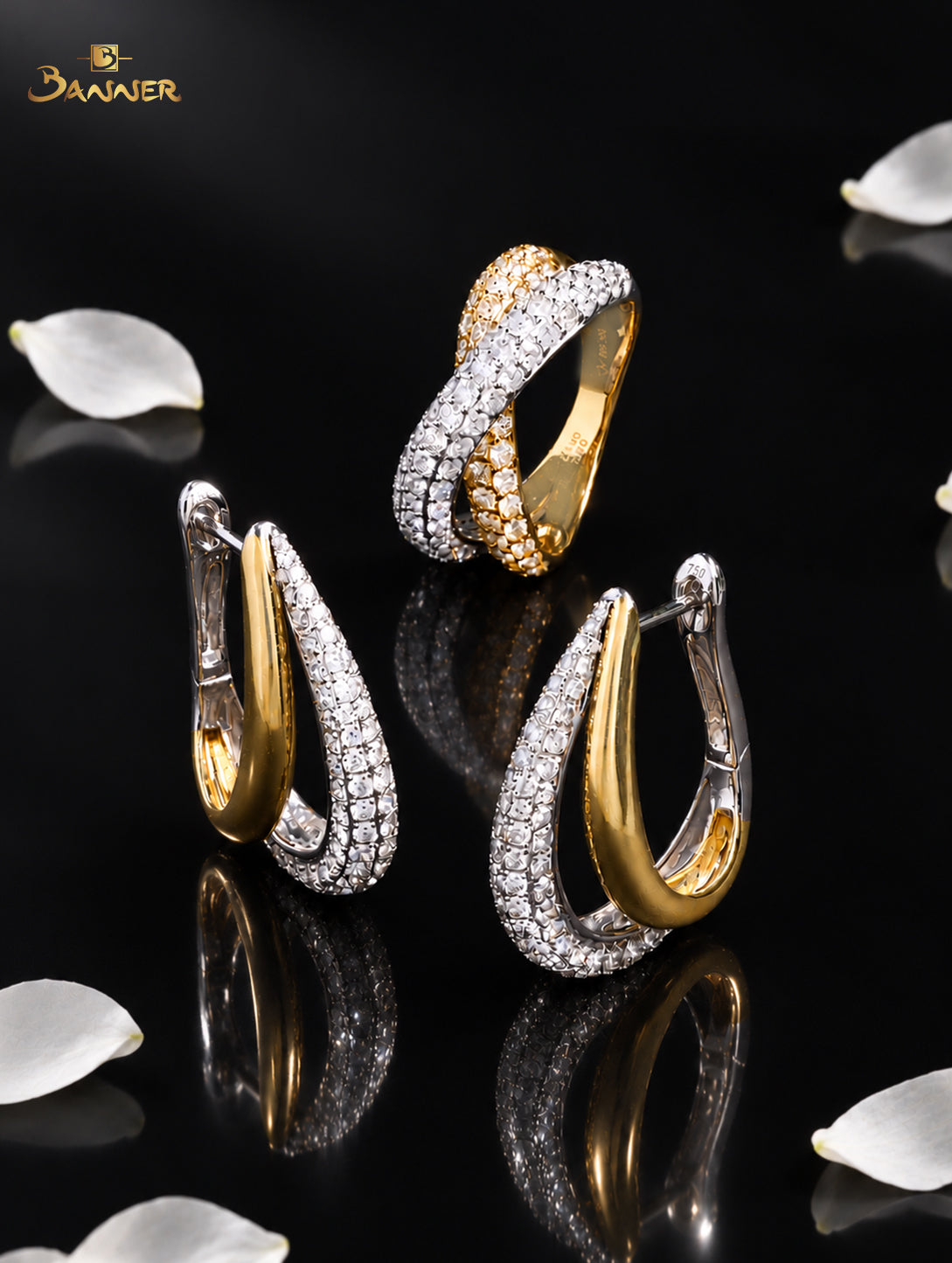 Diamond 2 Tone Crossover Ring
