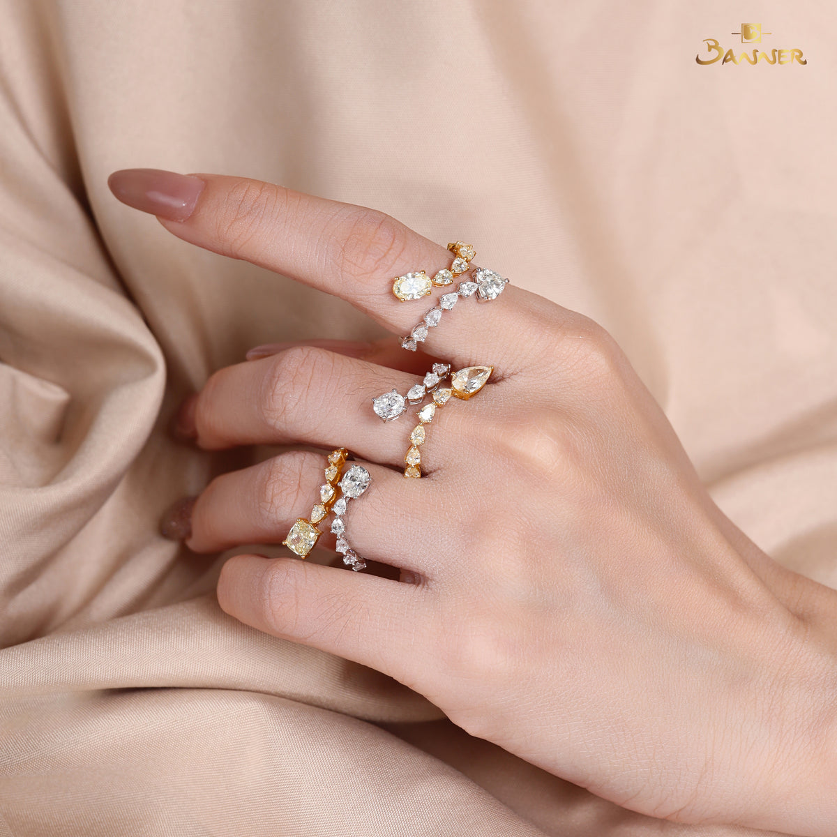 Multi Shape Diamond Bypass Ring