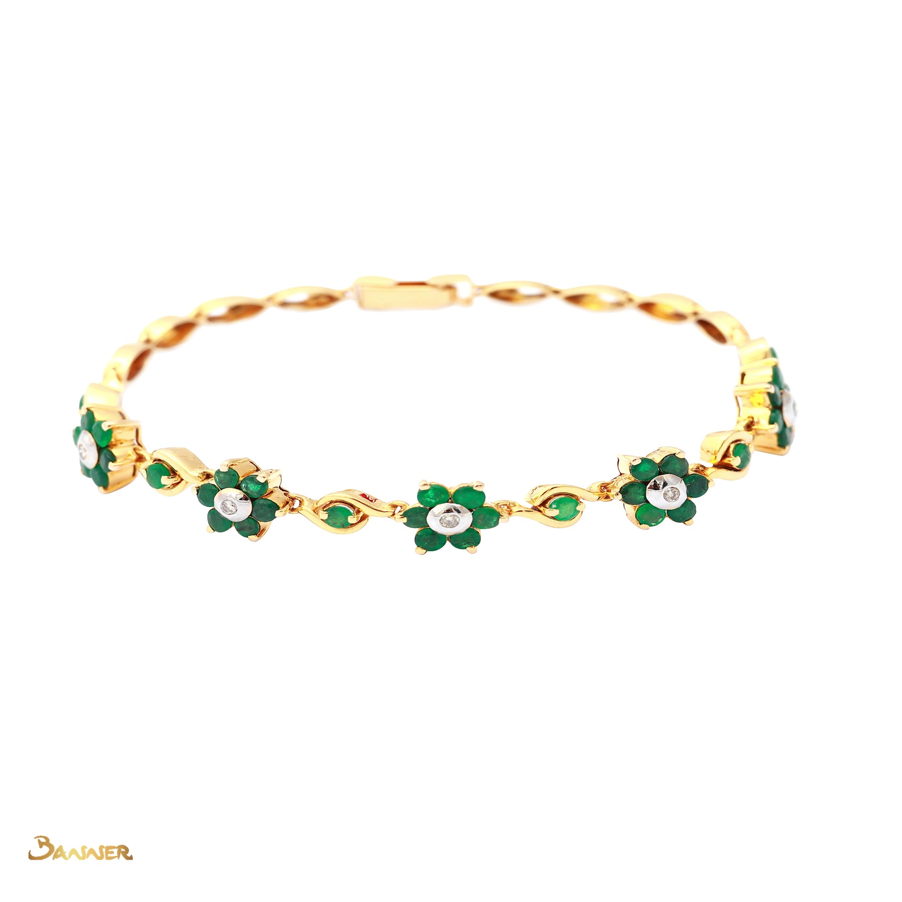 Emerald and Diamond Flower Bracelet