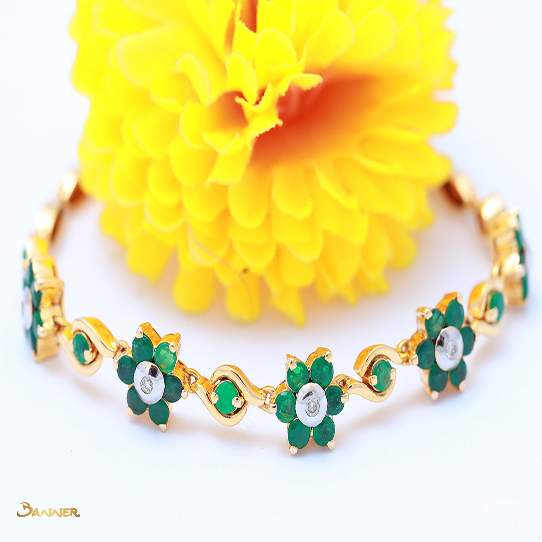 Emerald and Diamond Flower Bracelet