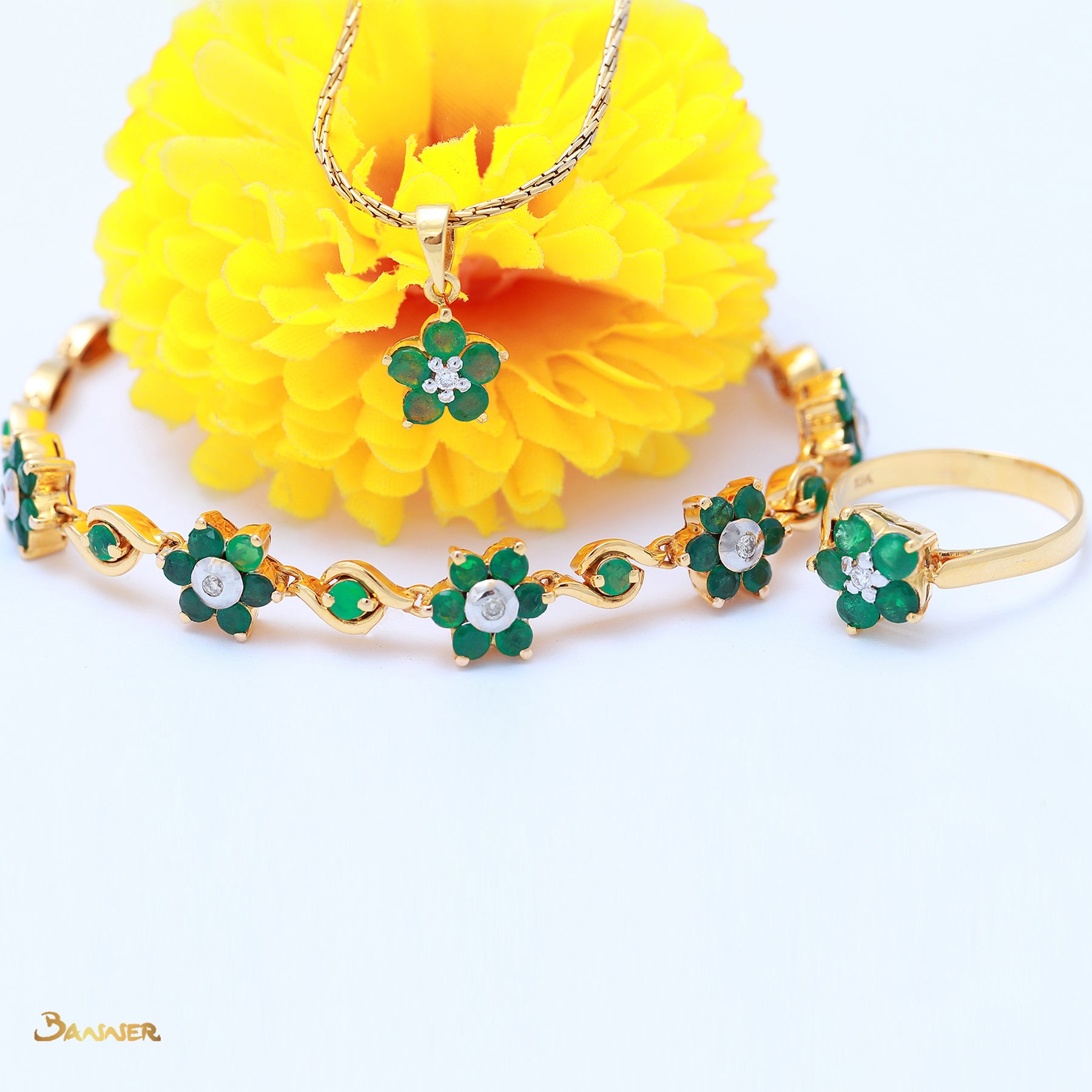 Emerald and Diamond Flower Bracelet