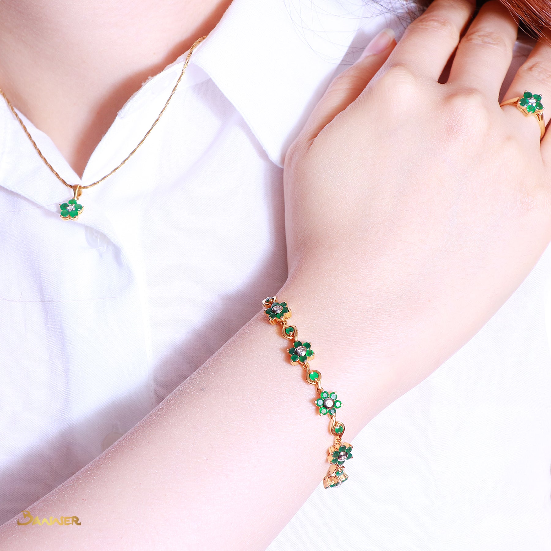 Emerald and Diamond Flower Bracelet