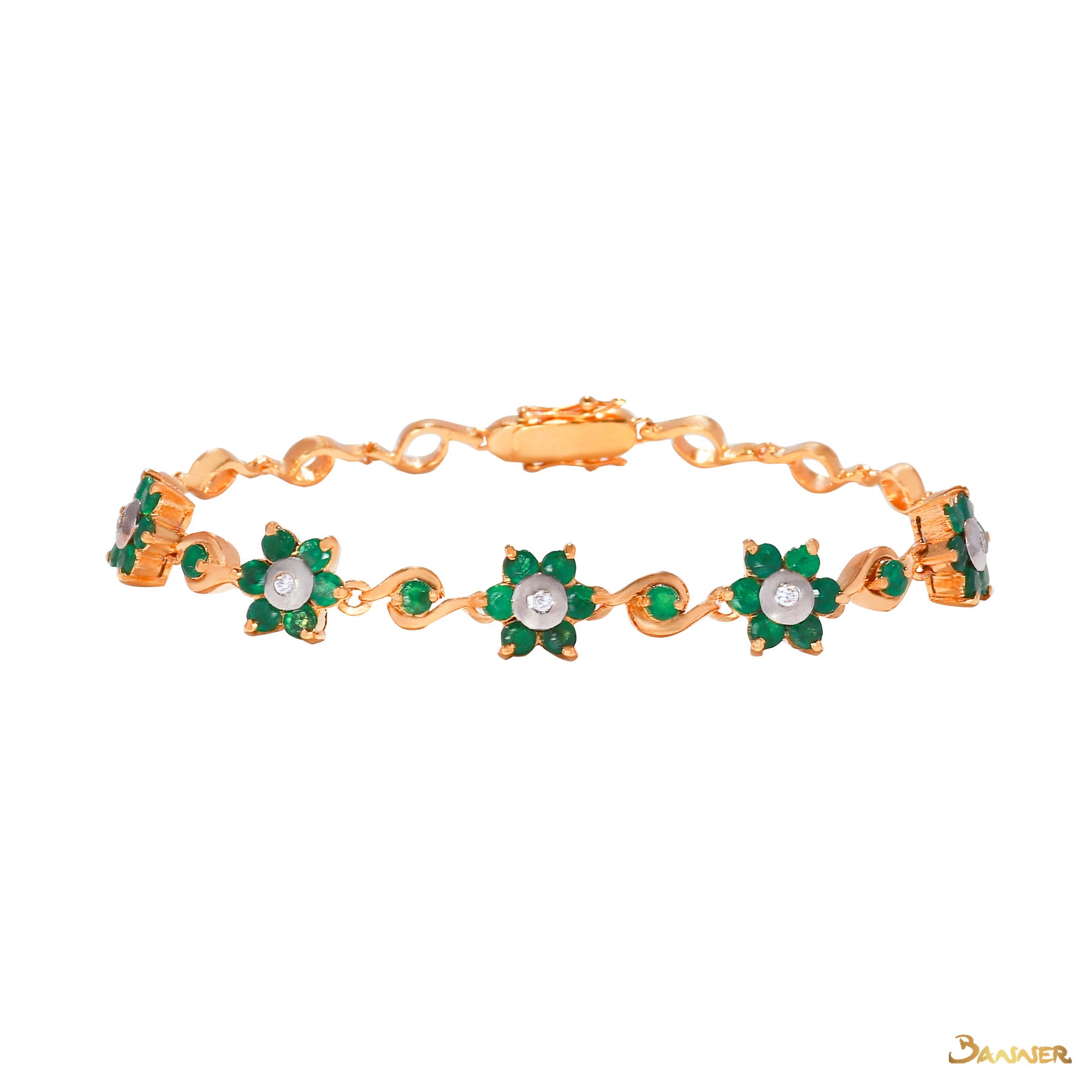 Emerald and Diamond Floral Bracelet