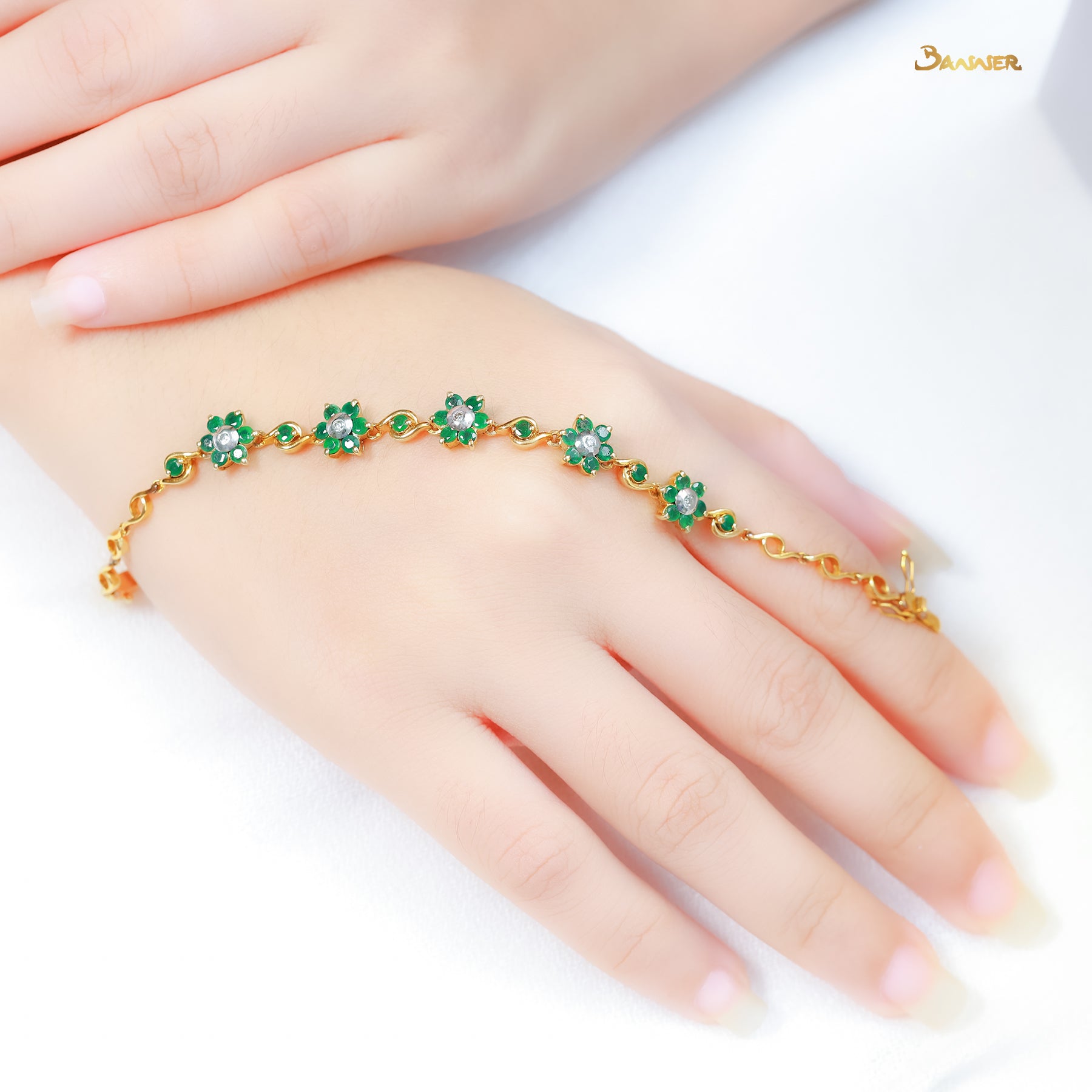 Emerald and Diamond Floral Bracelet