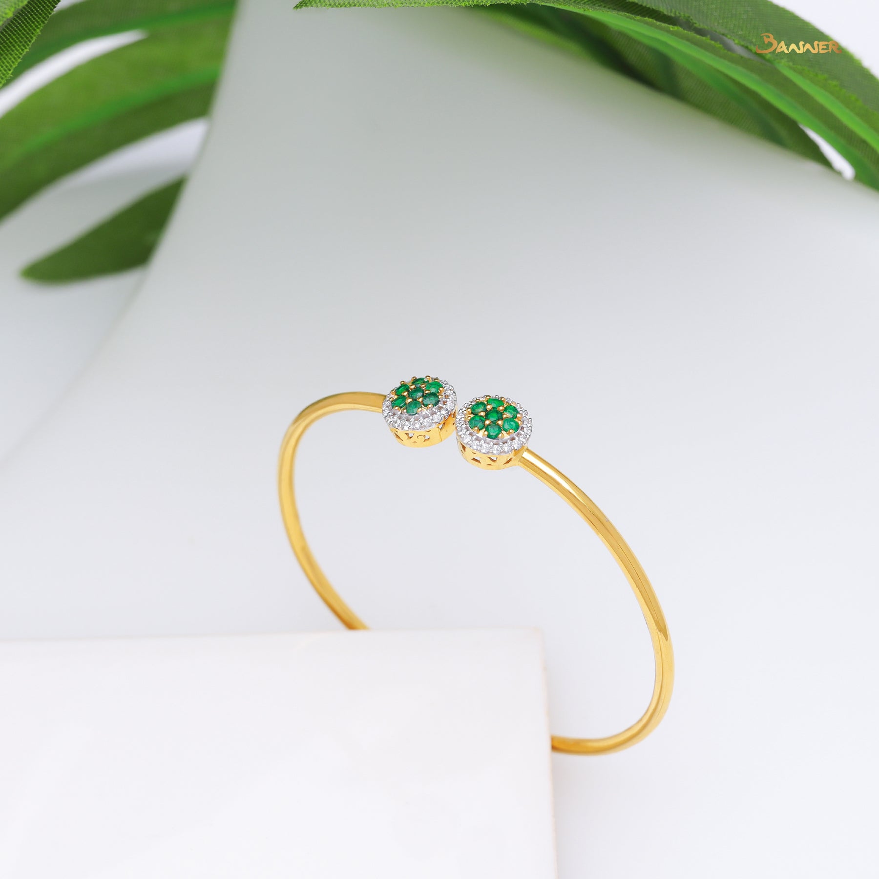 Emerald and Diamond Double Halo Bracelet