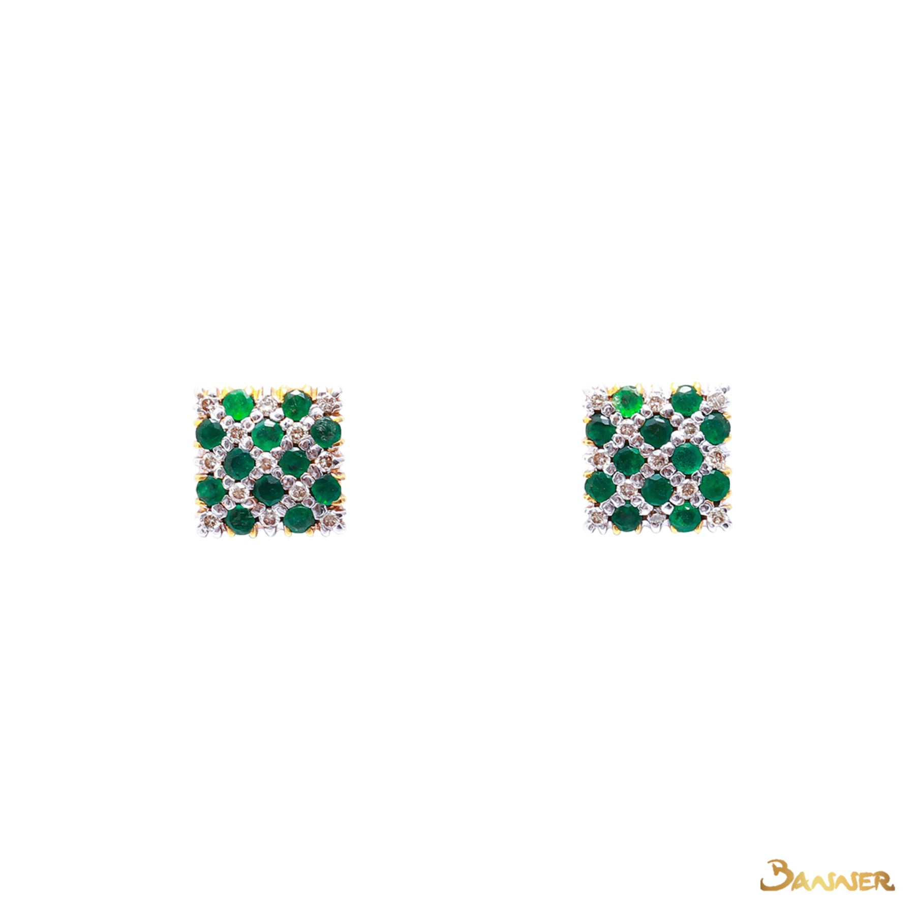 Emerald and Diamond Checkered Earrings