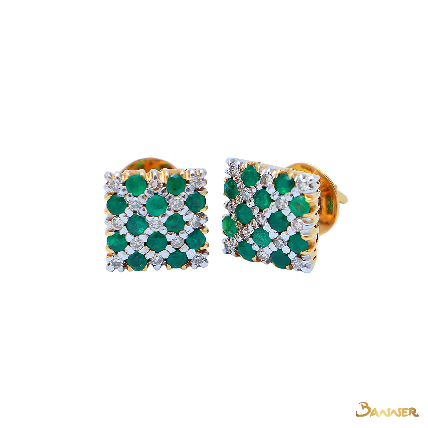 Emerald and Diamond Checkered Earrings
