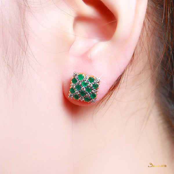 Emerald and Diamond Checkered Earrings