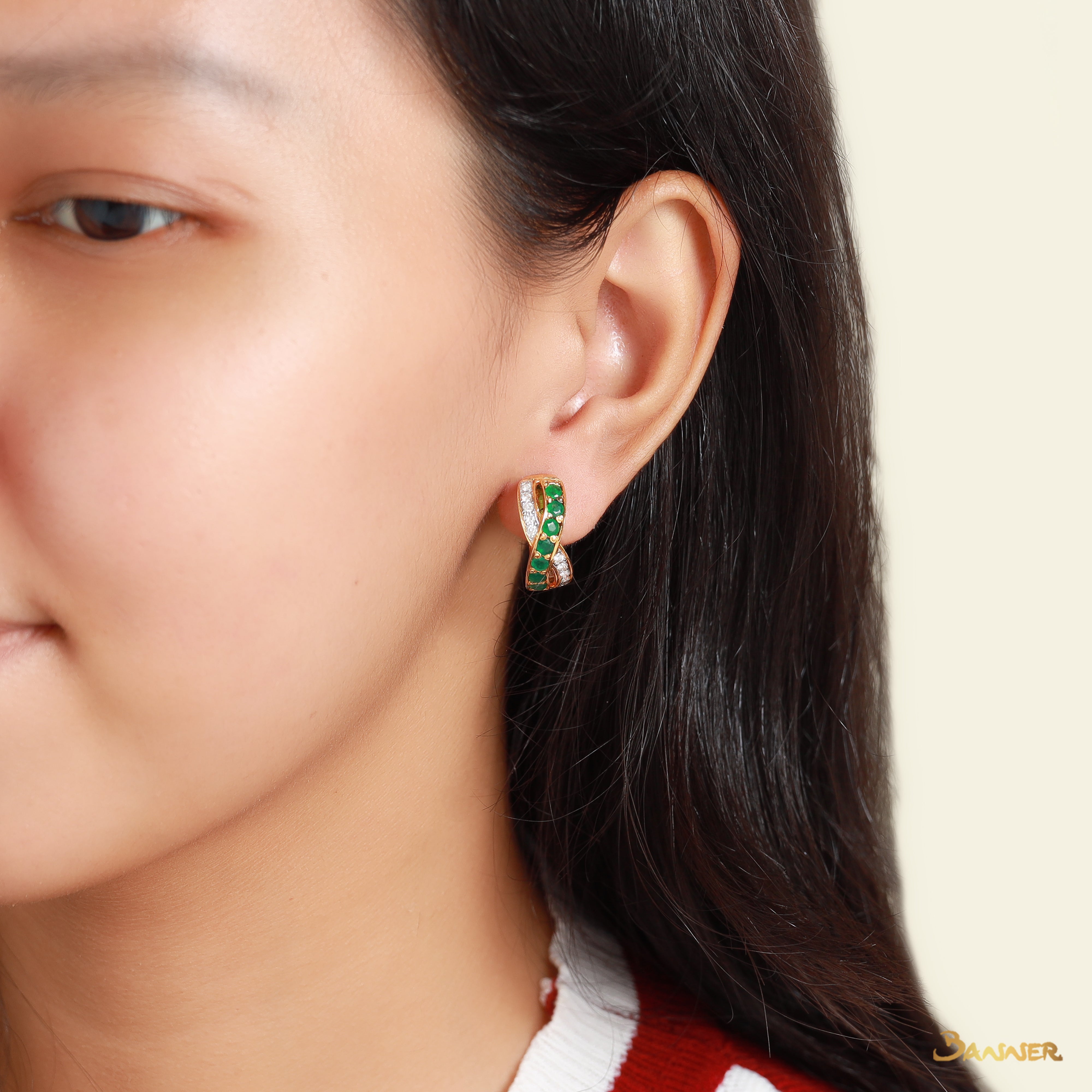 Emerald and Diamond Infinity Earring