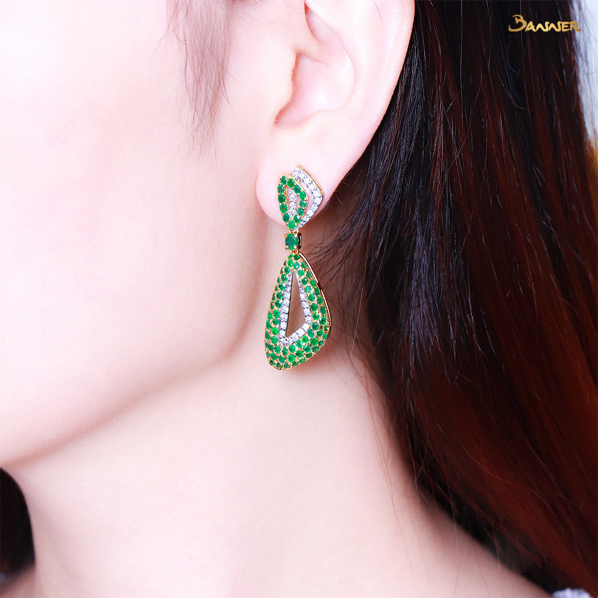 Emerald and Diamond Taung Pan Earrings